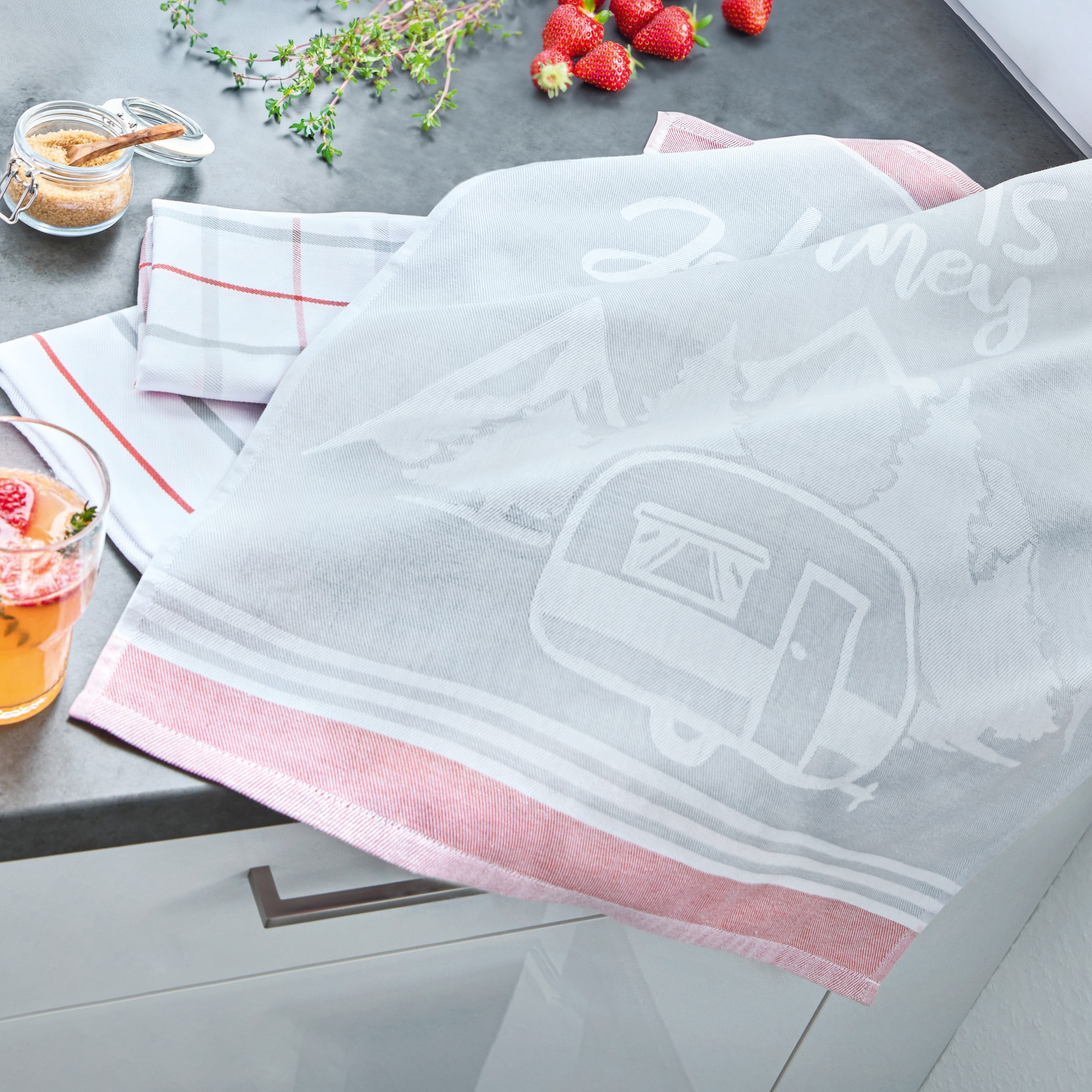 Dyckhoff Geschirrtuch "Journey, mit 3 verschiedenen Motiven, LIFE IS A JOUR günstig online kaufen