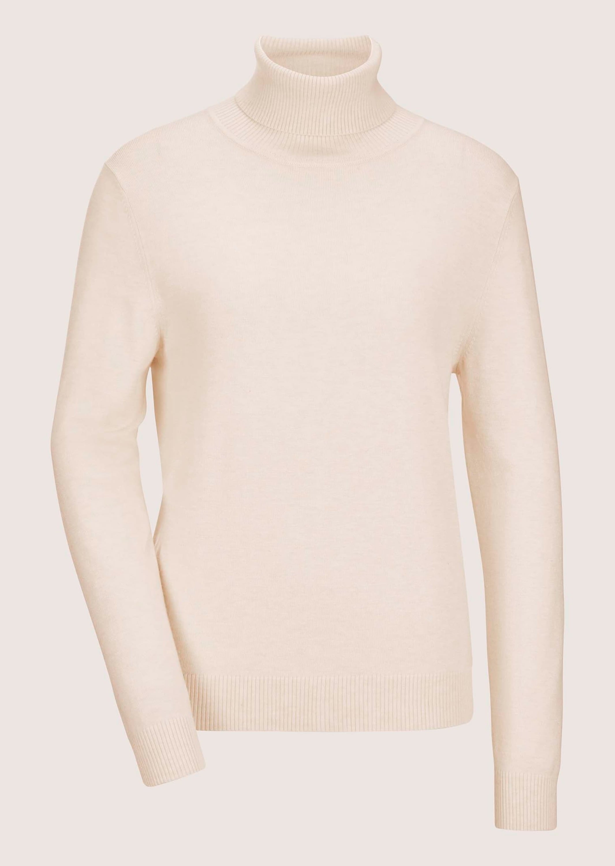 Longpullover MADELEINE "Strickpullover Schmaler Feinstrickpullover", Damen, Gr. 44/46, weiß (perlweiß), Obermaterial: 70% Viskose CV. 30% Polyamid PA., Modern, normal, Pullover Longpullover, Feinstrick