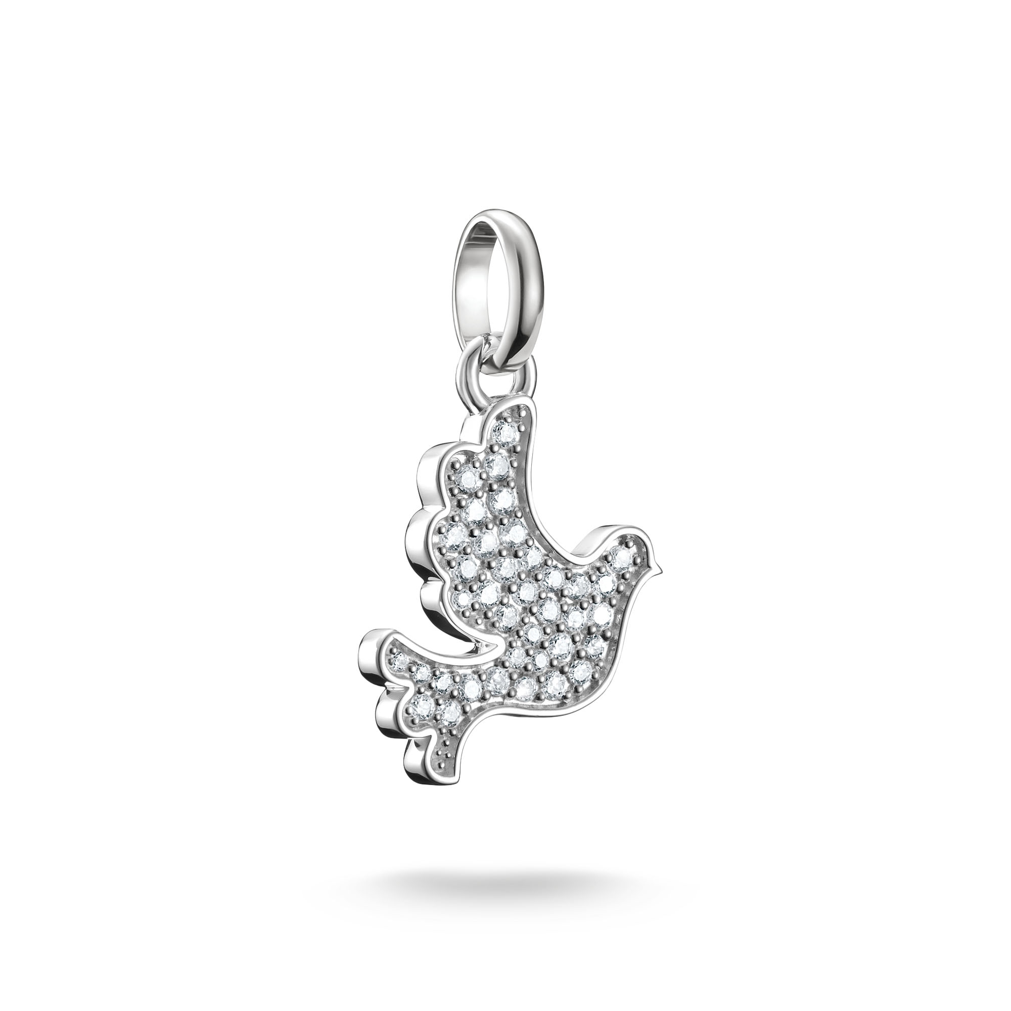 Charm-Einhänger THOMAS SABO "Charm Friedenstaube - Connect", silber (silberfarben, kristallweiß, kristallweiß), Charms, Damen, Silber 925 (recycelt), mit Zirkonia (synth.)