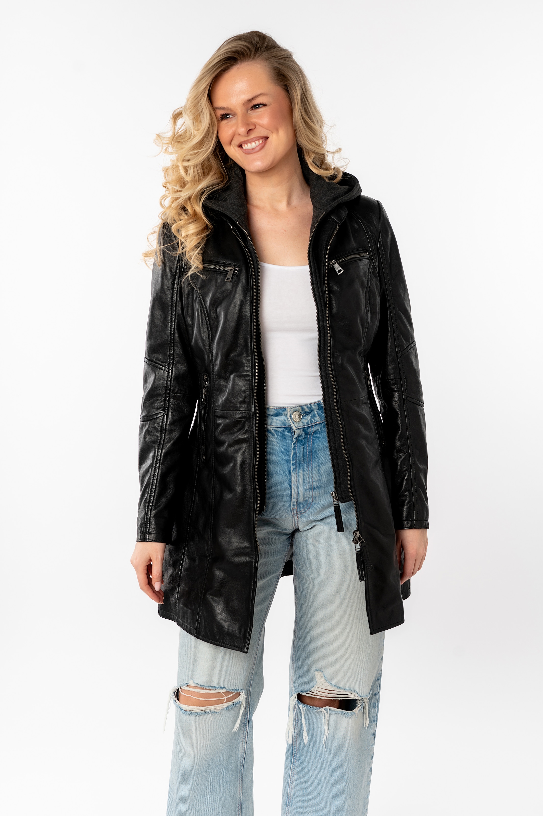 Mauritius Ledermantel »Bente«, 2-in-1-Lederjacke mit abnehmbarem Kapuzen-Inlay aus Jerseyqualität
