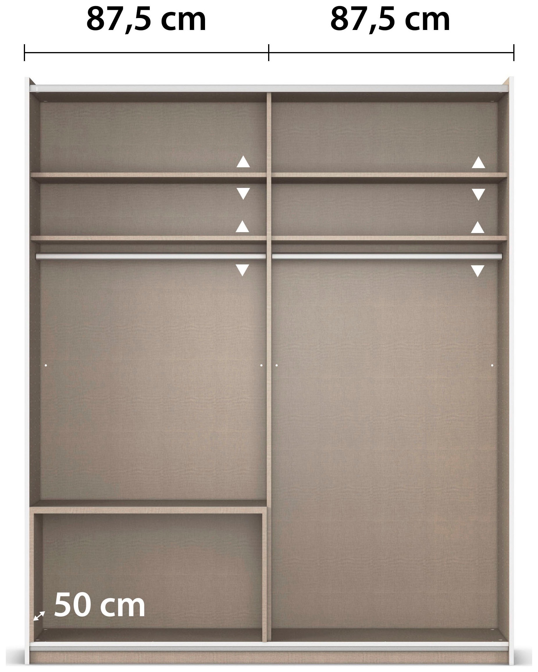 rauch Schwebetürenschrank »Kleiderschrank Schrank Garderobe Wäscheschrank SEVILLA«, (in 3 verschiedenen Ausstattungen BASIC/CLASSIC/PREMIUM), Metall-Griffleisten alufarben oder Graumetallic MADE IN GERMANY