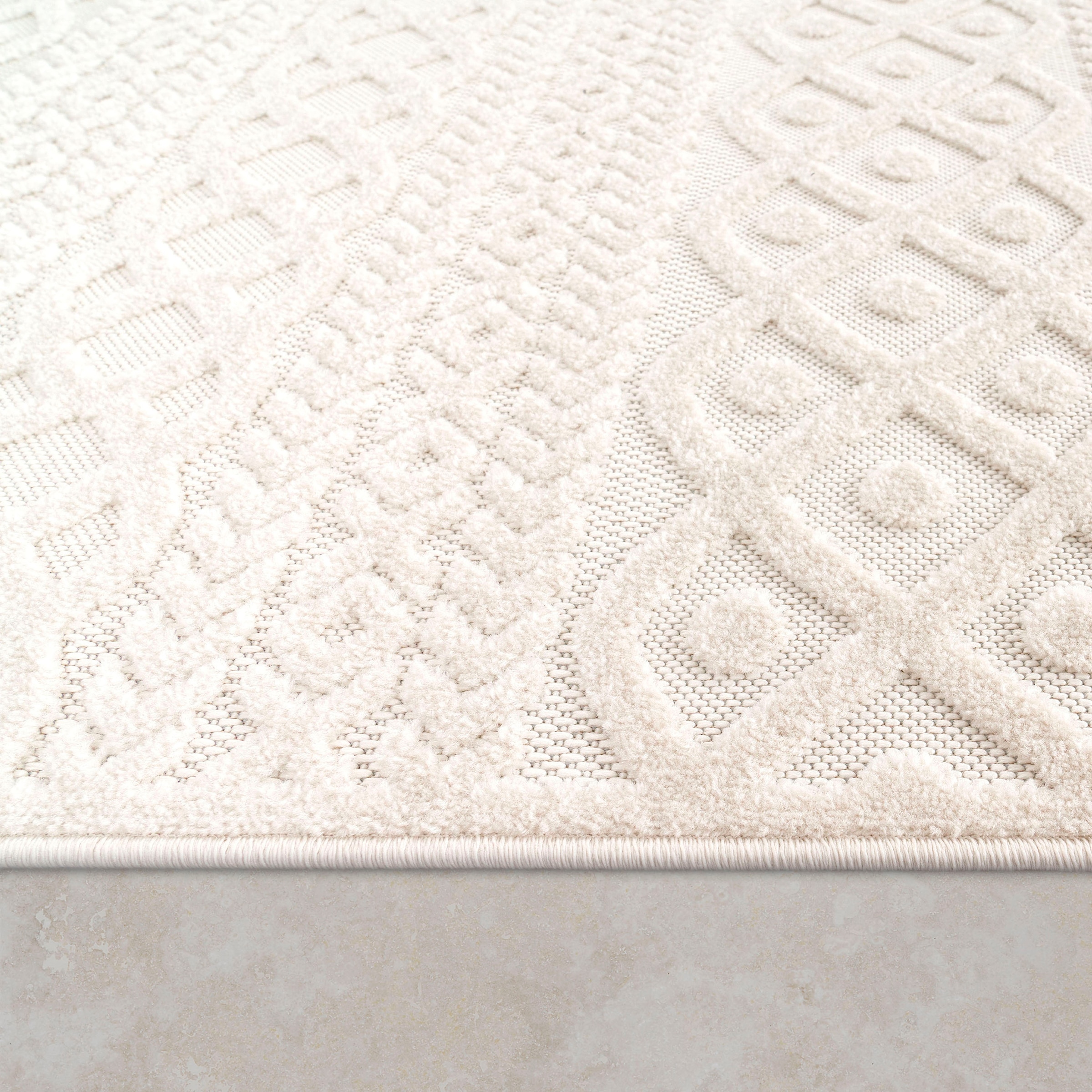 Paco Home Teppich »Cotton 231«, rechteckig, Uni-Farben, Hoch-Tief Effekt, boho, In- und Outdoor geeignet