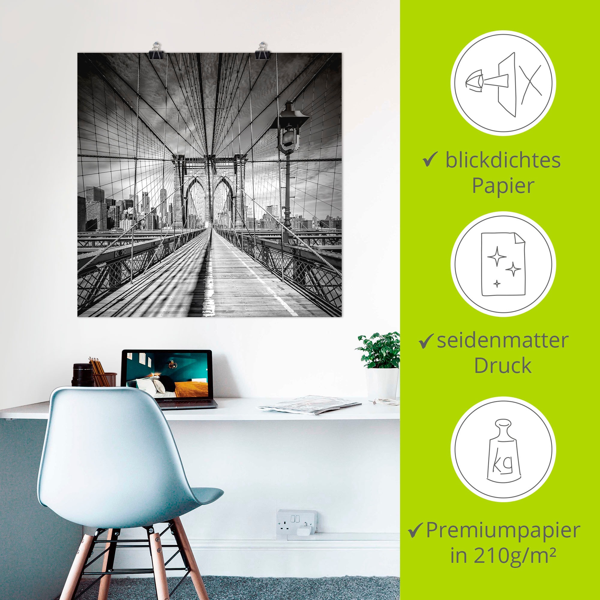 Artland Wandbild »New York City Brooklyn Bridge«, Amerika, (1 St.), als Alubild, Outdoorbild, Leinwandbild, Poster in verschied. Größen