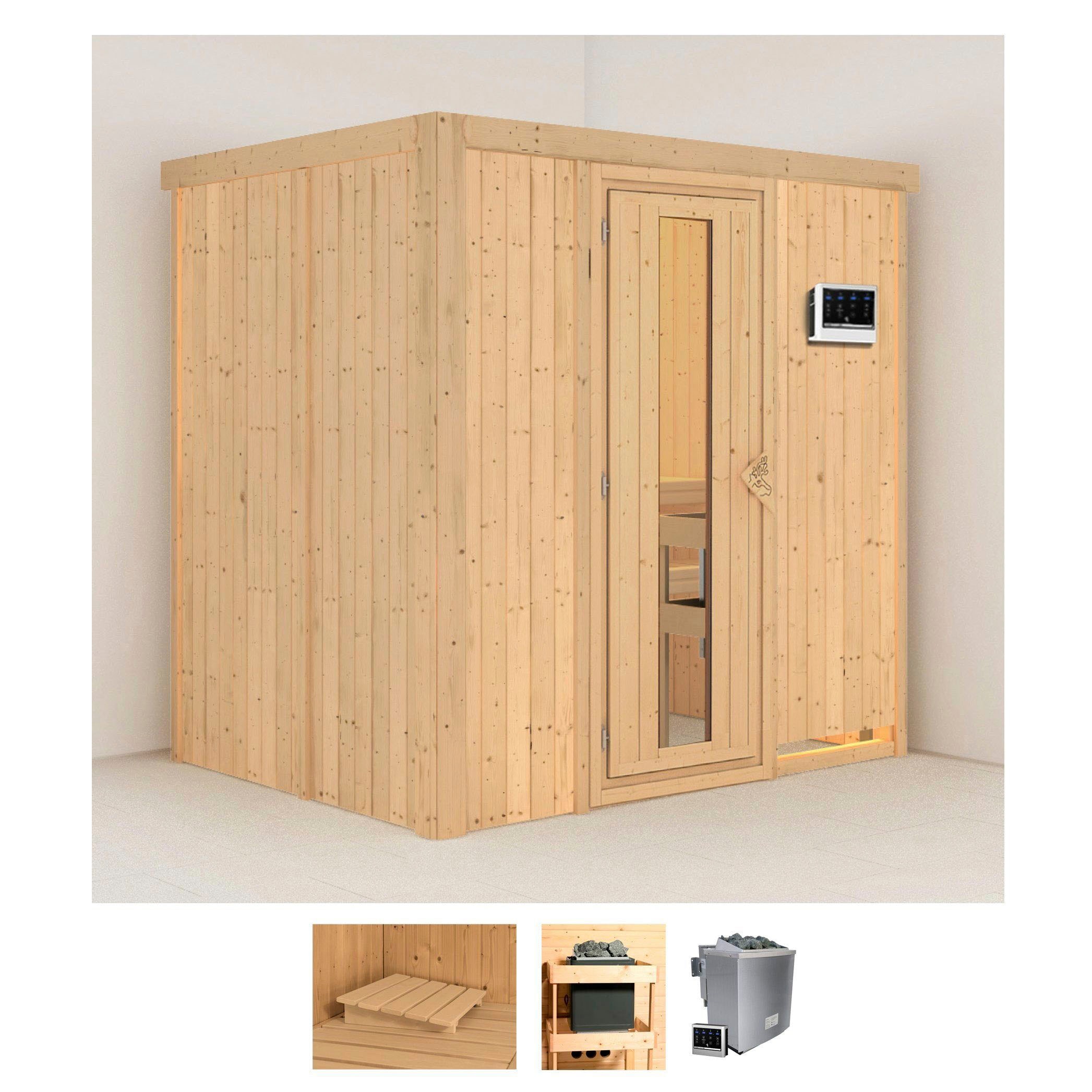 Karibu Sauna "Bedine" Set, Ofen 9 kW Bio externe Strg easy
