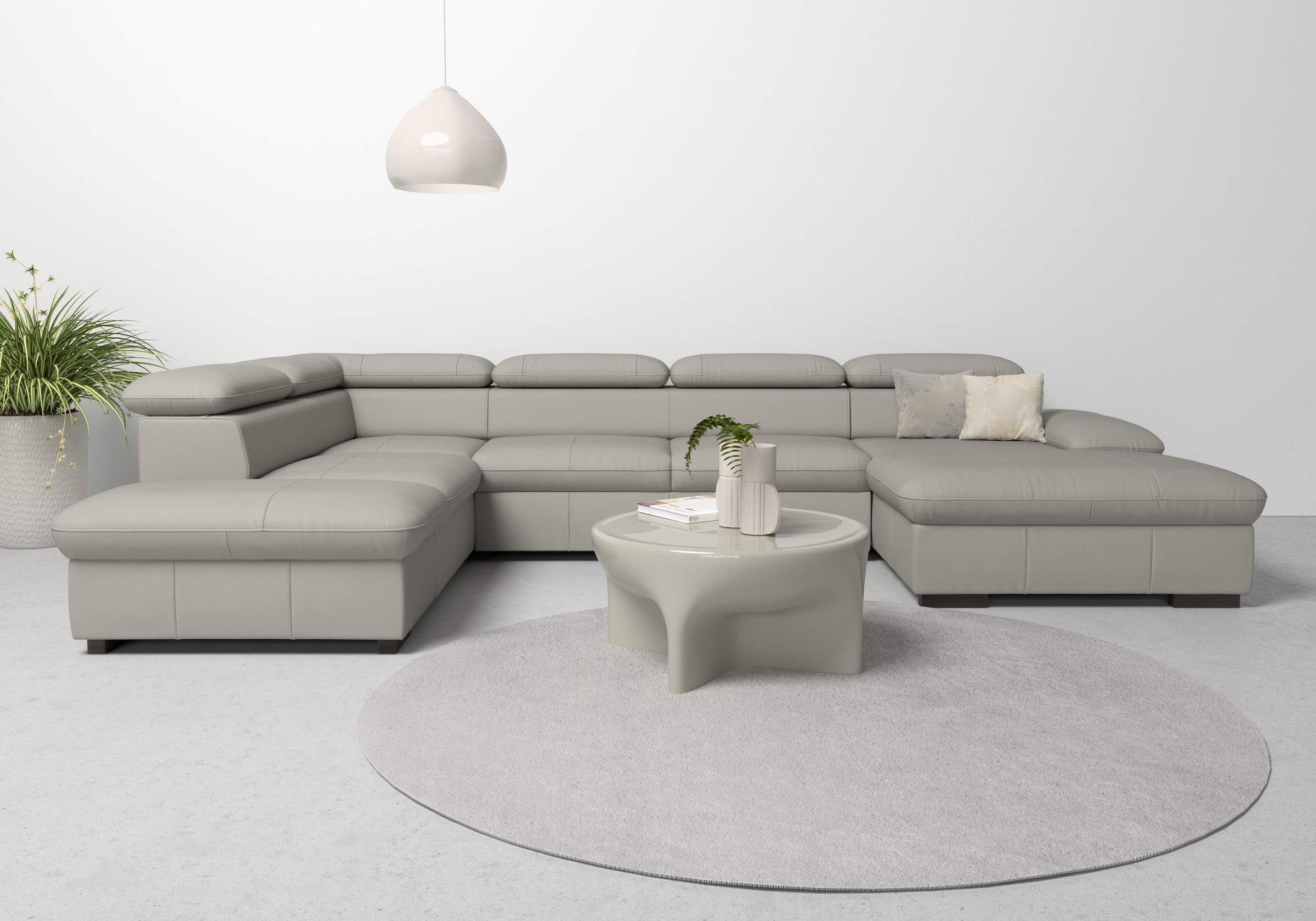 OTTO home Wohnlandschaft "Alberto U-Form, B: 350 cm, mit Kopfteilverstellung, XXL-Sofa" mit Schlaffunktion, Couch mit Lederoption