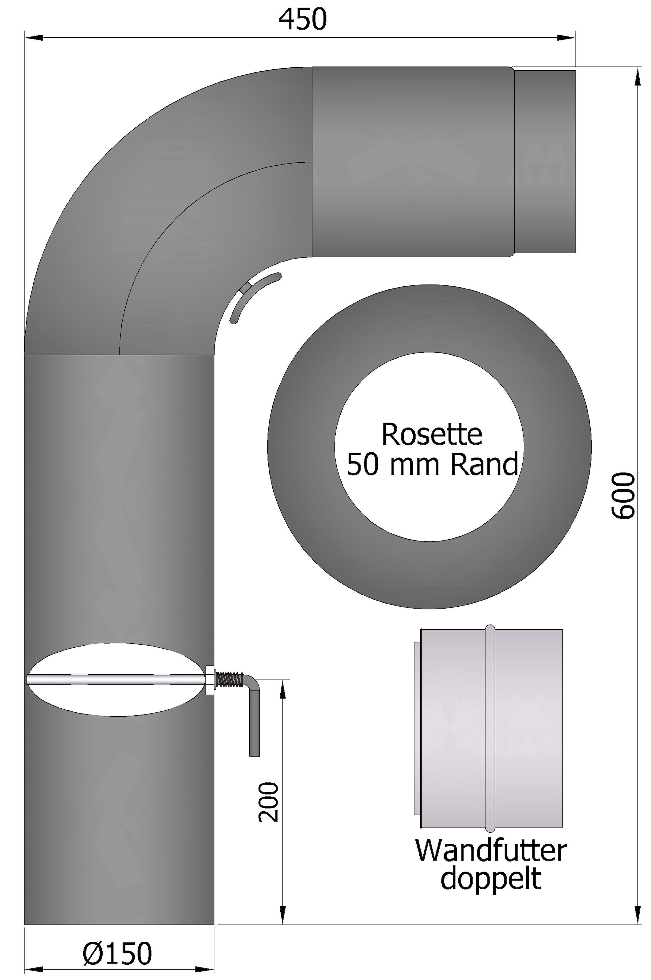 Heathus Ofenrohr, (Set, 3 tlg.), 60 cm, schwarz