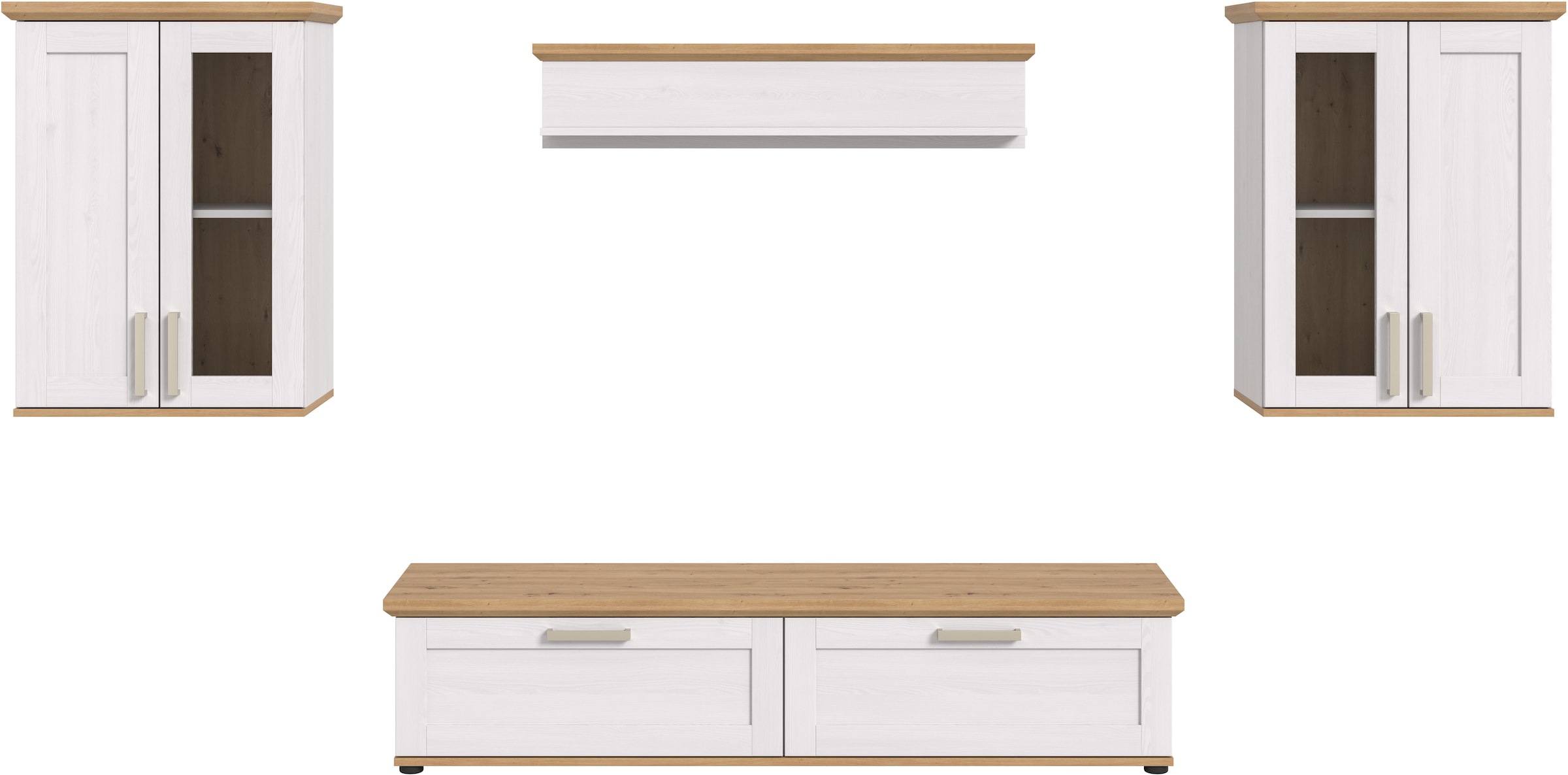Home affaire Wohnwand »Cosenza«, (Set, 4 St.), Cosenza, Breite: 336 cm,2xVitrine,Lowboard, Wandboard