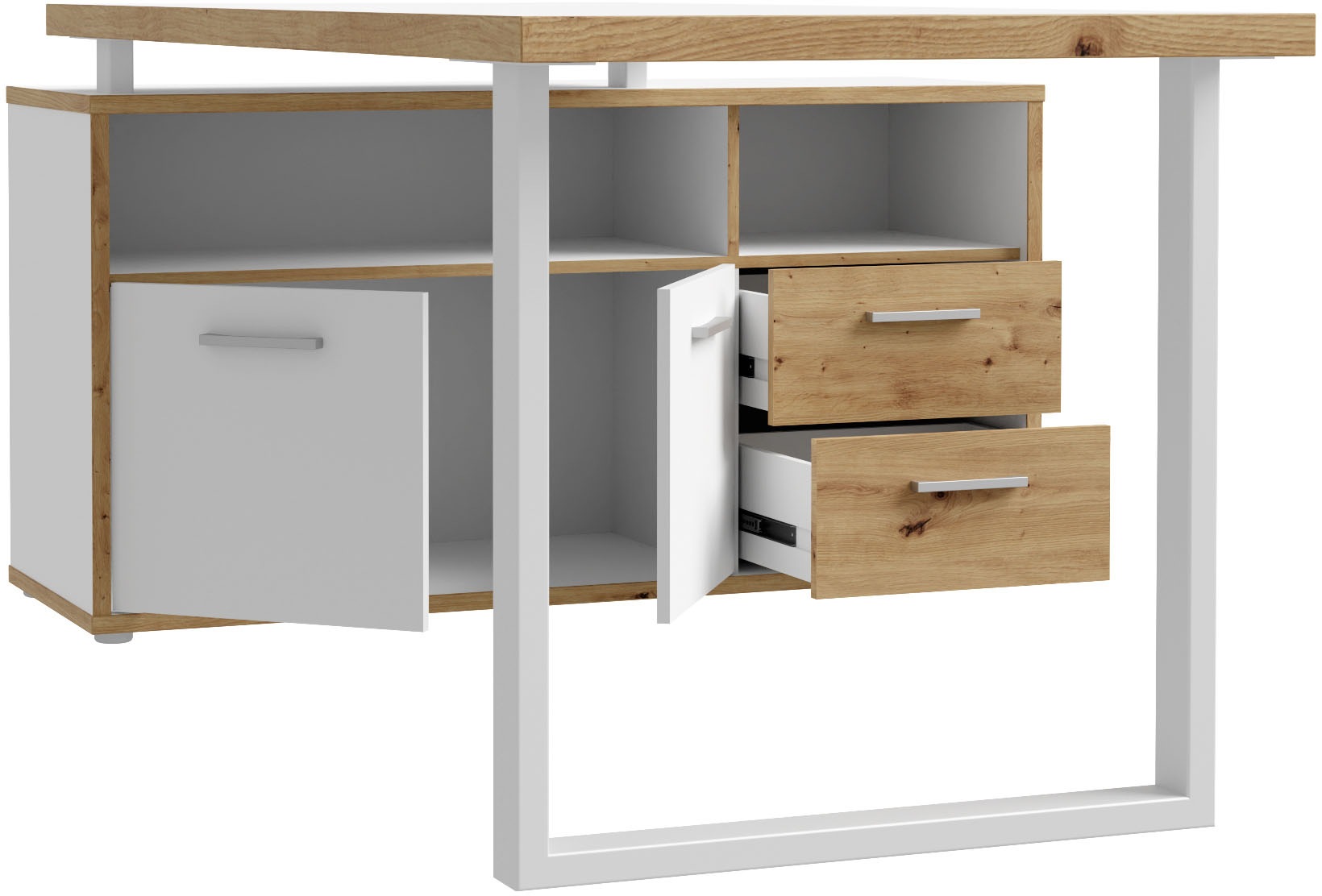 Schreibtisch FORTE Keflav Weiß/Artisan Eiche 3