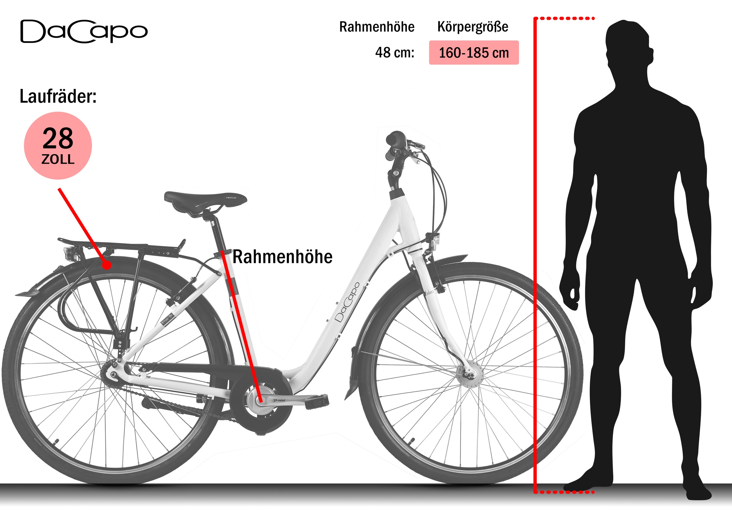 Dacapo Cityrad »DaCapo Damenrad 28'' Padova Schwarz 7 Gänge RH 48 cm« 7 Gang Nabenschaltung