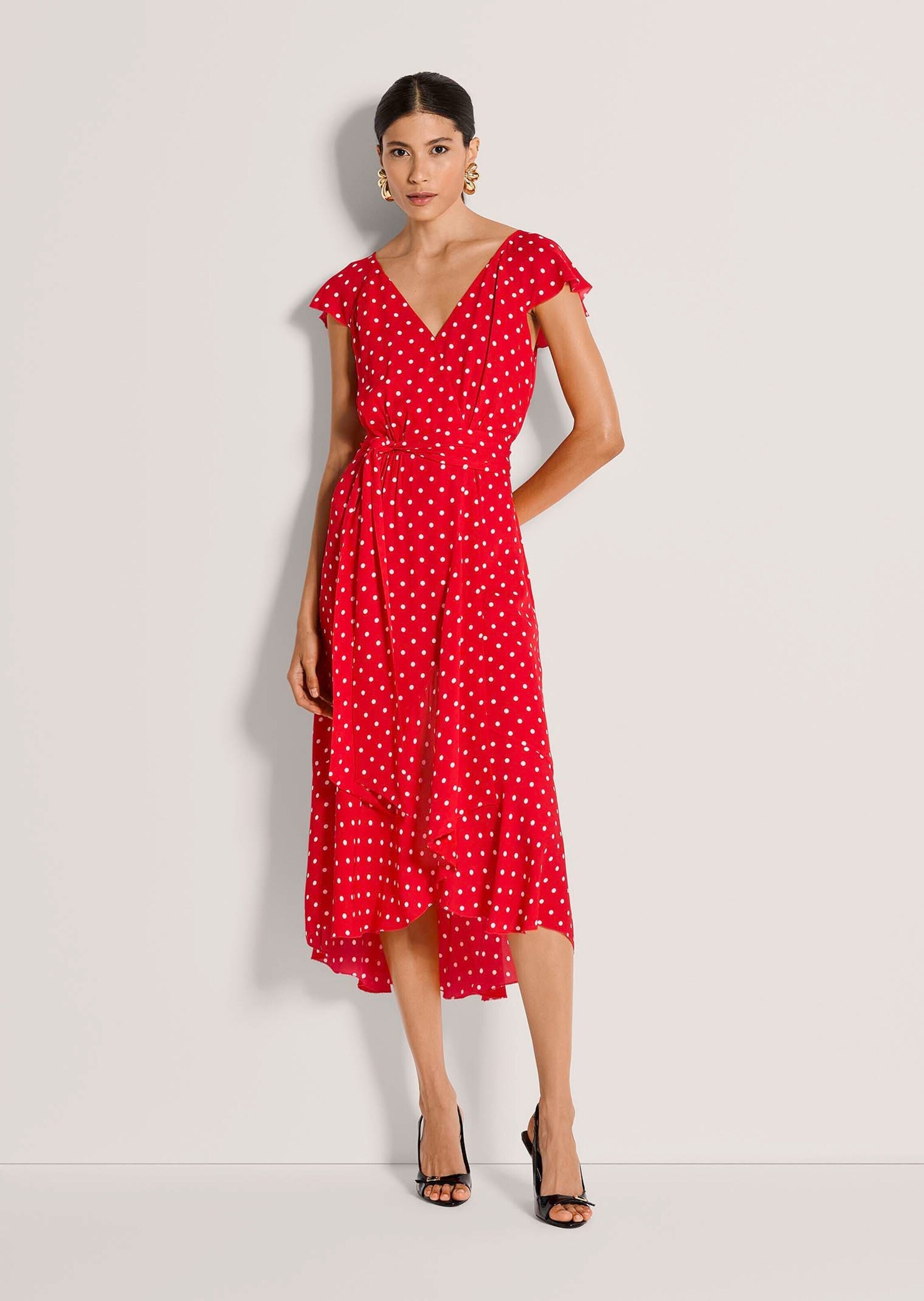 MADELEINE Midikleid »Wickelkleid Midikleid mit Tupfenmuster« Volant am Rock