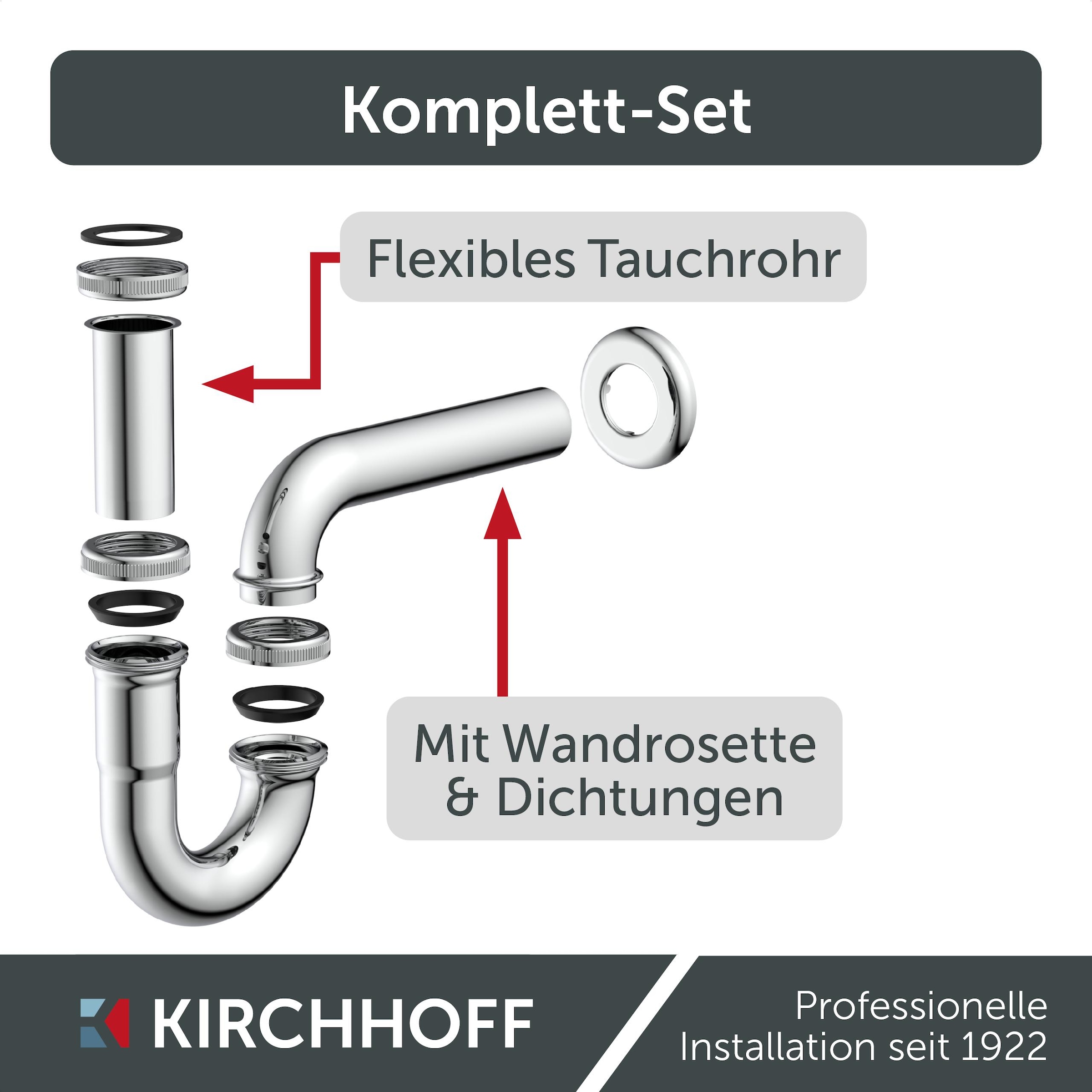 Kirchhoff Siphon, Röhrensiphon, Chrom, 1 1/4" x 32 mm