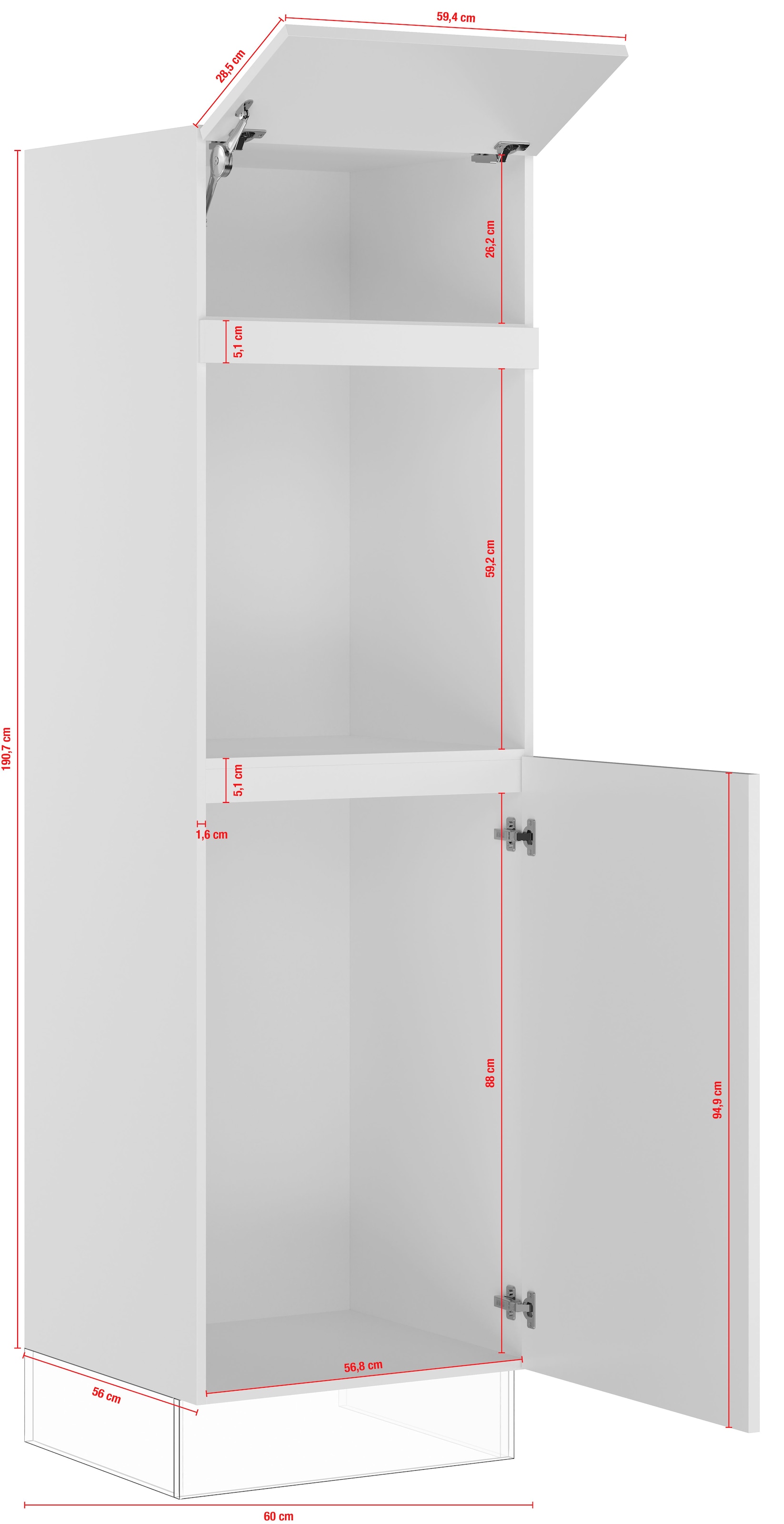 IMPULS KÜCHEN Backofen/Kühlumbauschrank »"Turin", Breite/Höhe: 60/190,7 cm«, vormontiert, mit Drehtür, mit Klapptür