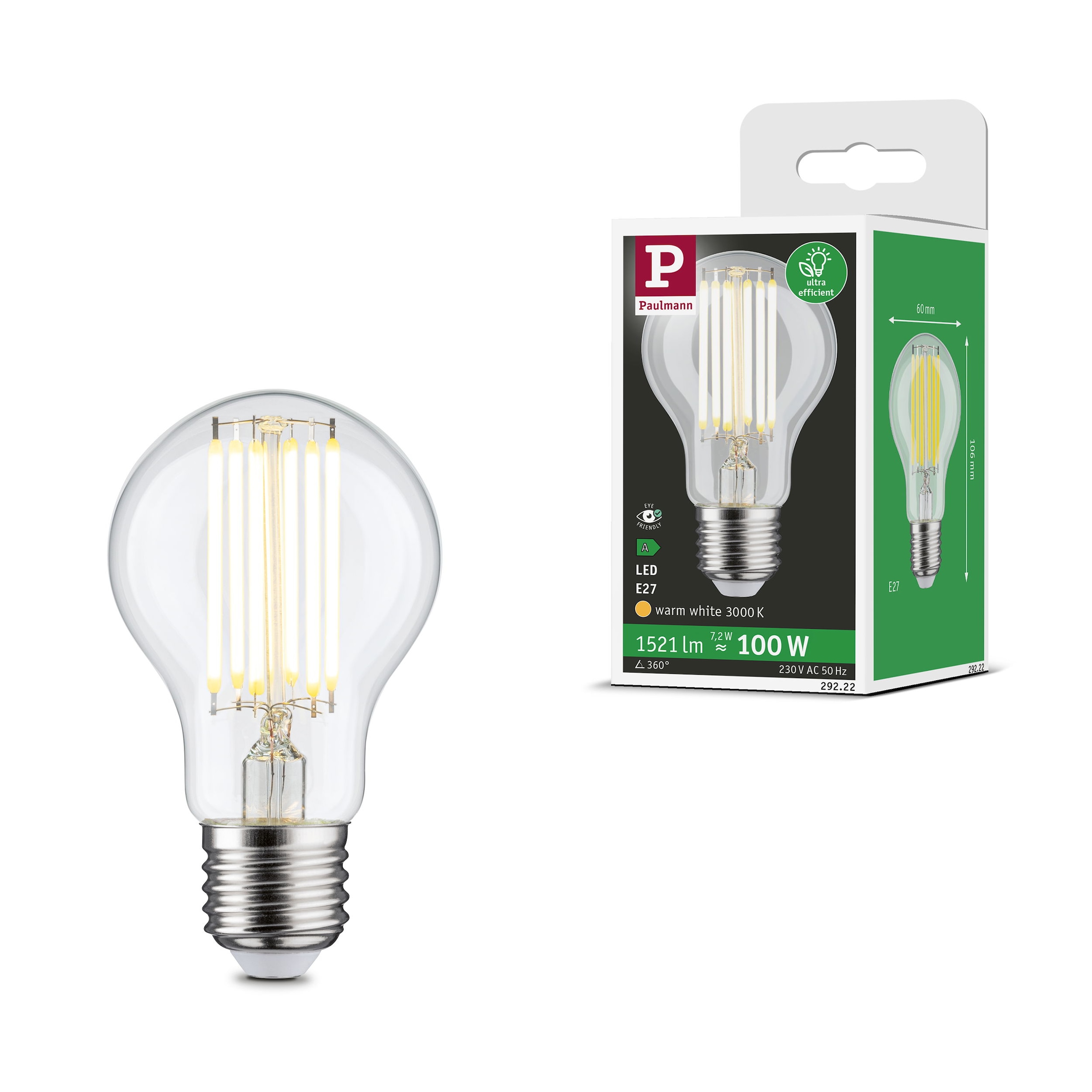 LED-Leuchtmittel »Eco-Line Filament 230V LED Birne E27 1er-Set 1521lm 7,2W 3000K...