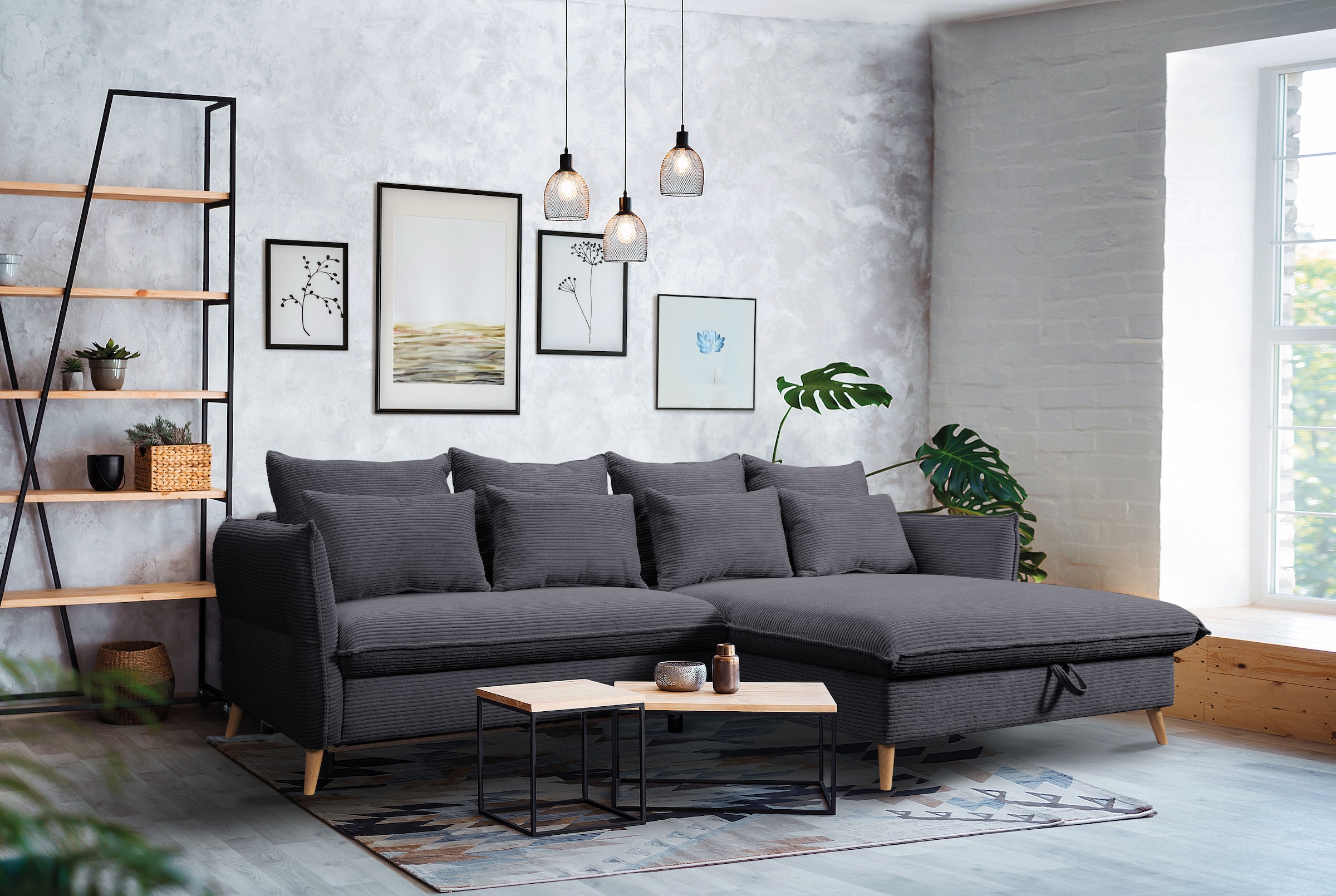 exxpo - sofa fashion Ecksofa »WALPY, elegant und modern, hoher Sitzkomfort, schmale Armlehnen«, L-Form,...