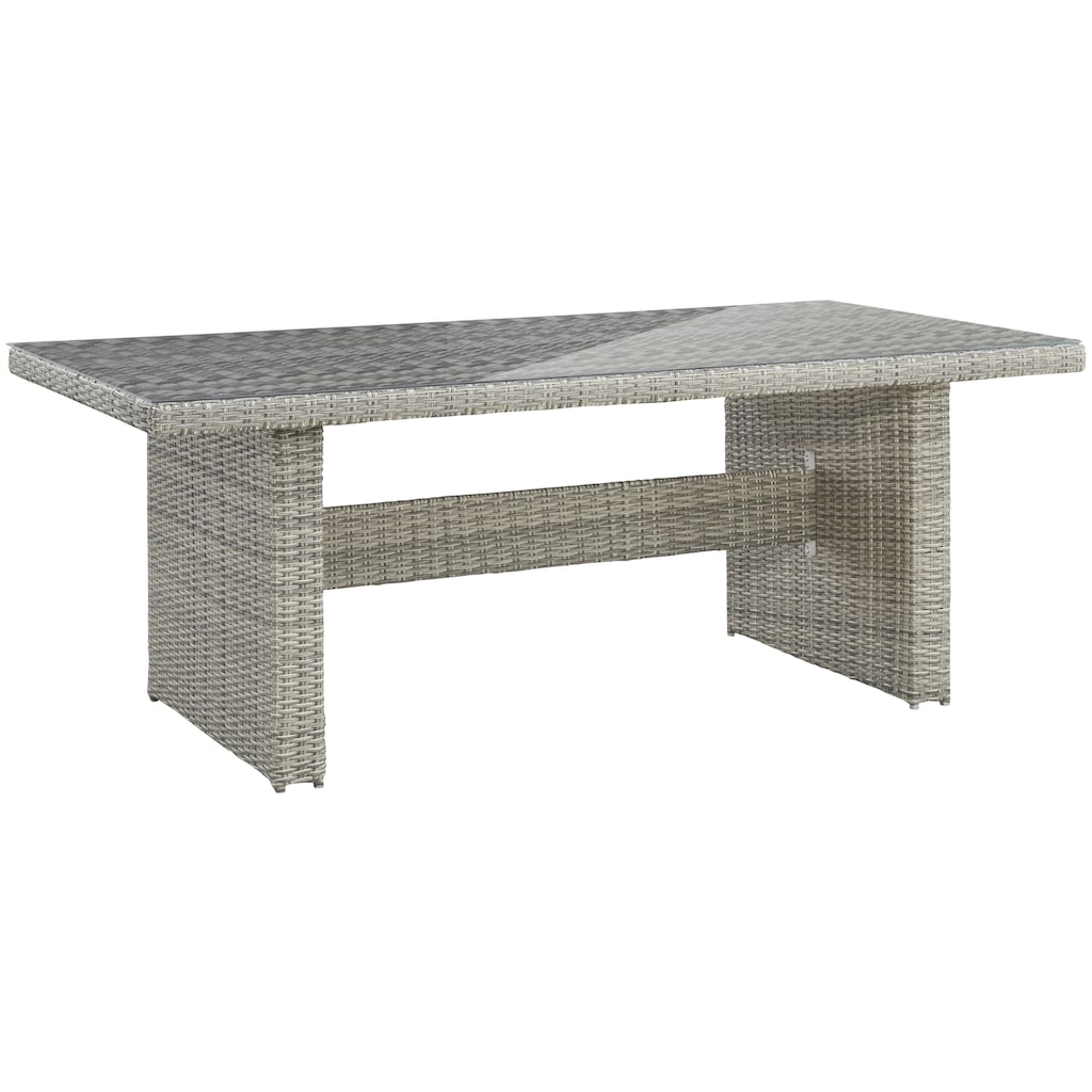 KONIFERA Garten-Essgruppe »Monaco«, (Set, 17 tlg., 6x Sessel, 2x Hocker, 1x Tisch 200x100x74cm, inkl. Auflagen)