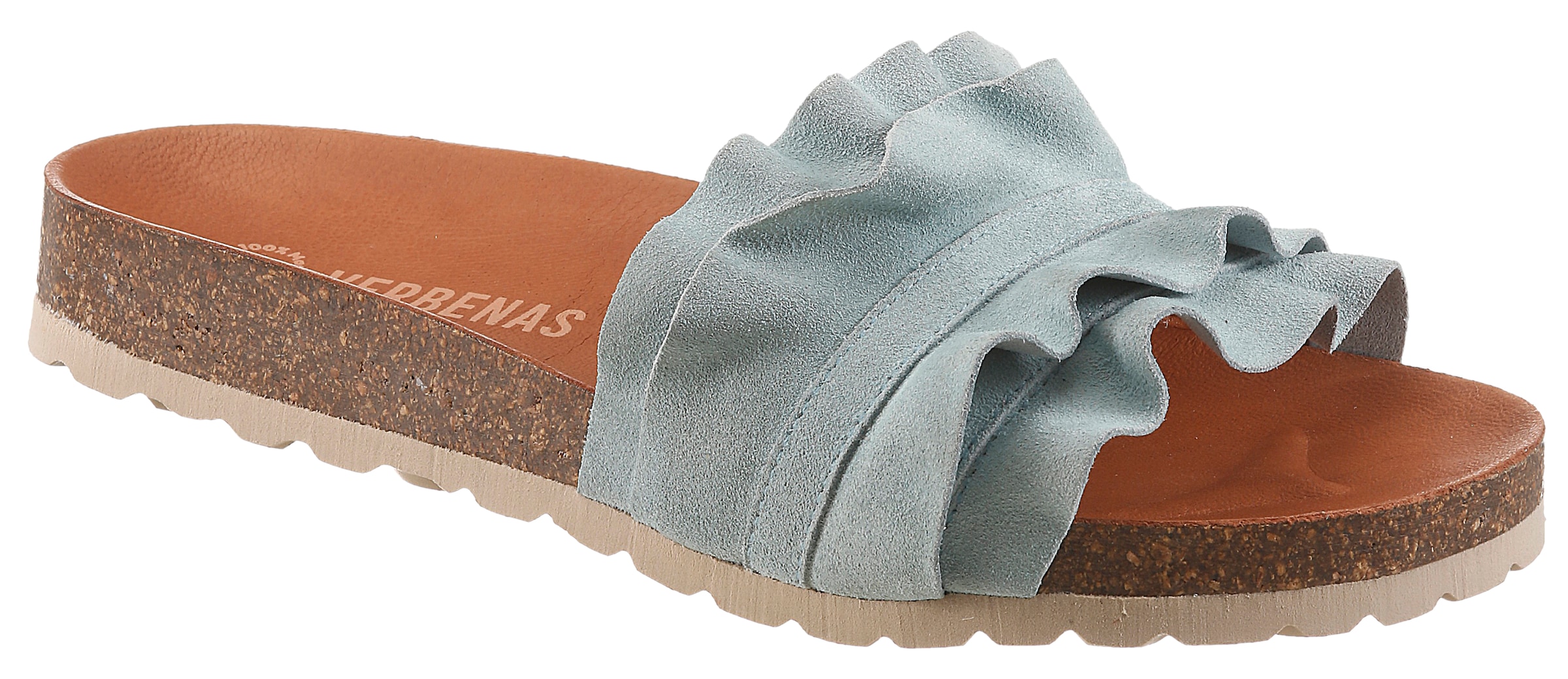 VERBENAS Pantolette »Rocio Roda«  Sommerschuh, Flat mit geschwungenen Laschenstoff