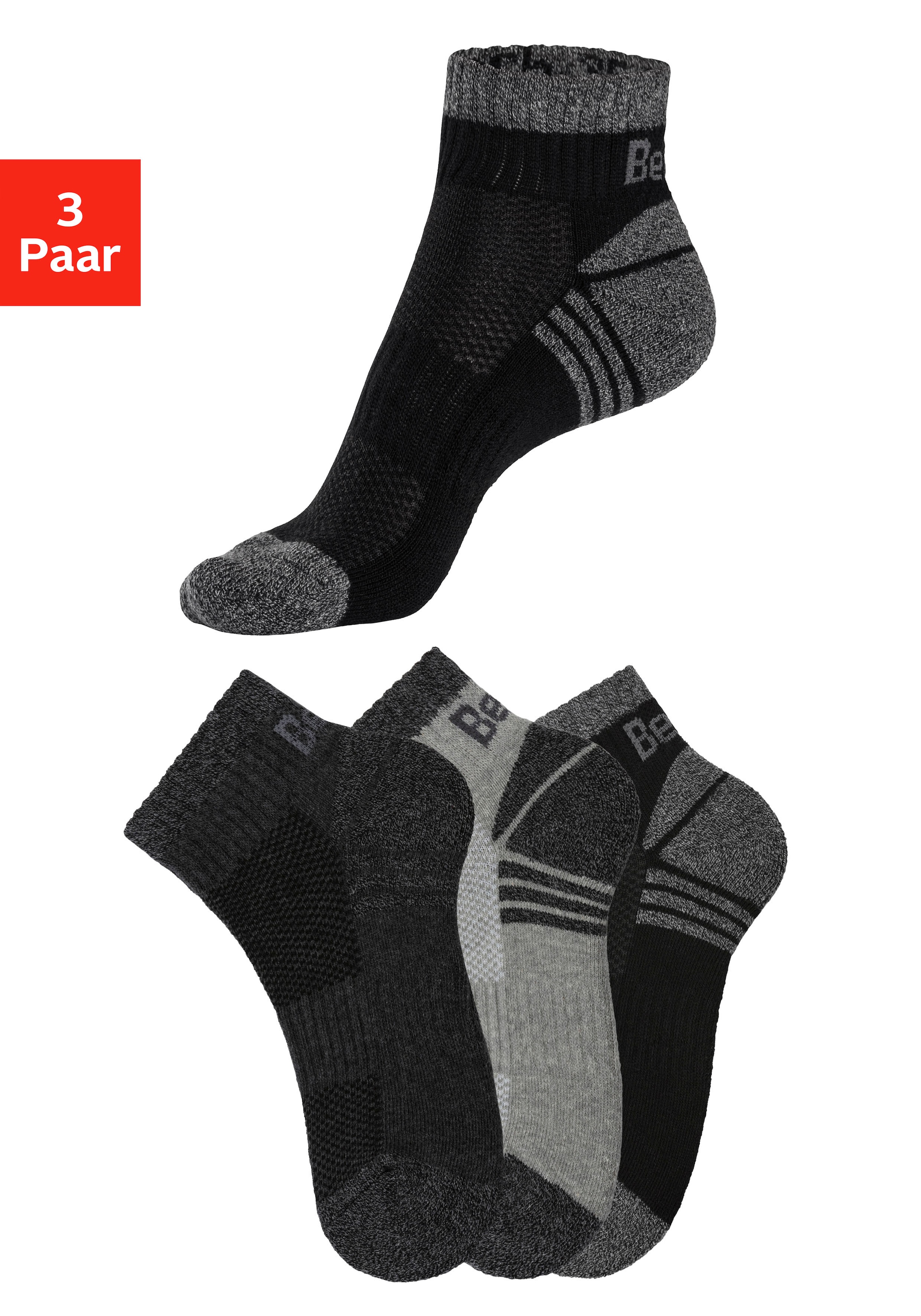 Bench. Kurzsocken Packung, 3 Stk. tlg. mit Mittelfußgummi und Pikee günstig online kaufen