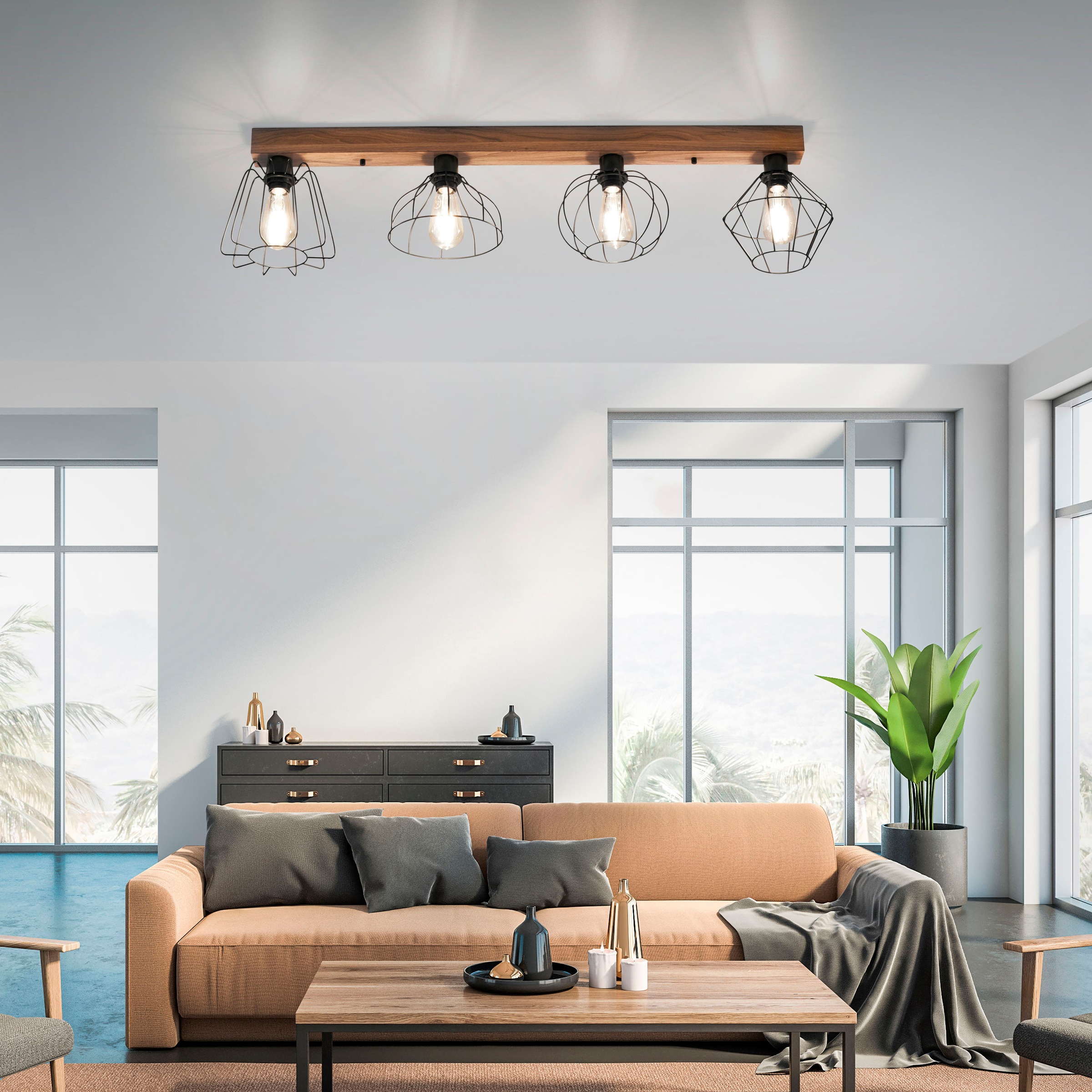 JUST LIGHT Deckenleuchte "KASKA", 4, 1 Stk., braun, Wohnzimmer, Leuchten, ExklusiveE27