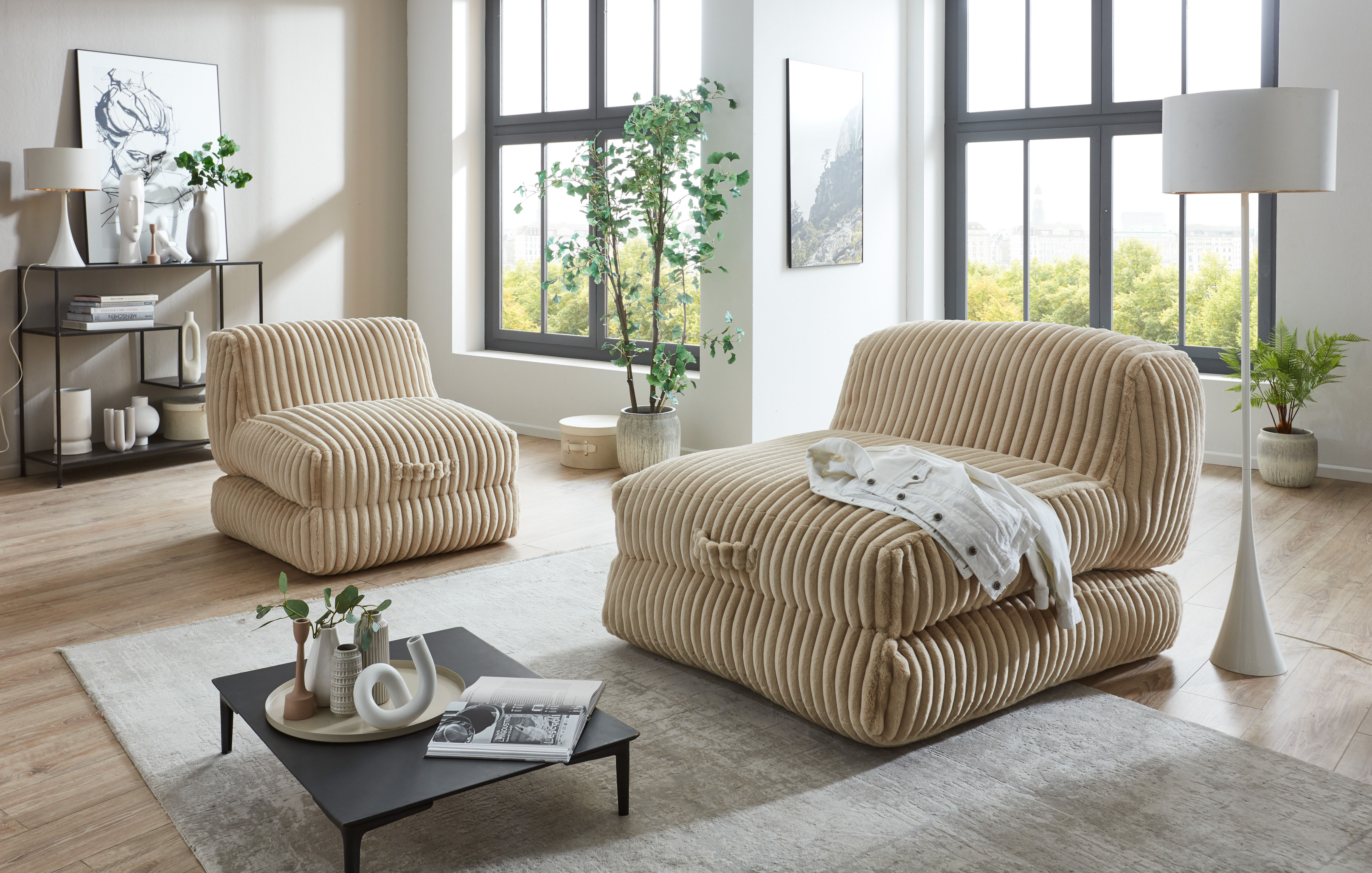 Home affaire XXL-Sessel "Pia" Loungesessel in Megacord, 2 Größen, Schlaffunktion und Pouf-Funktion