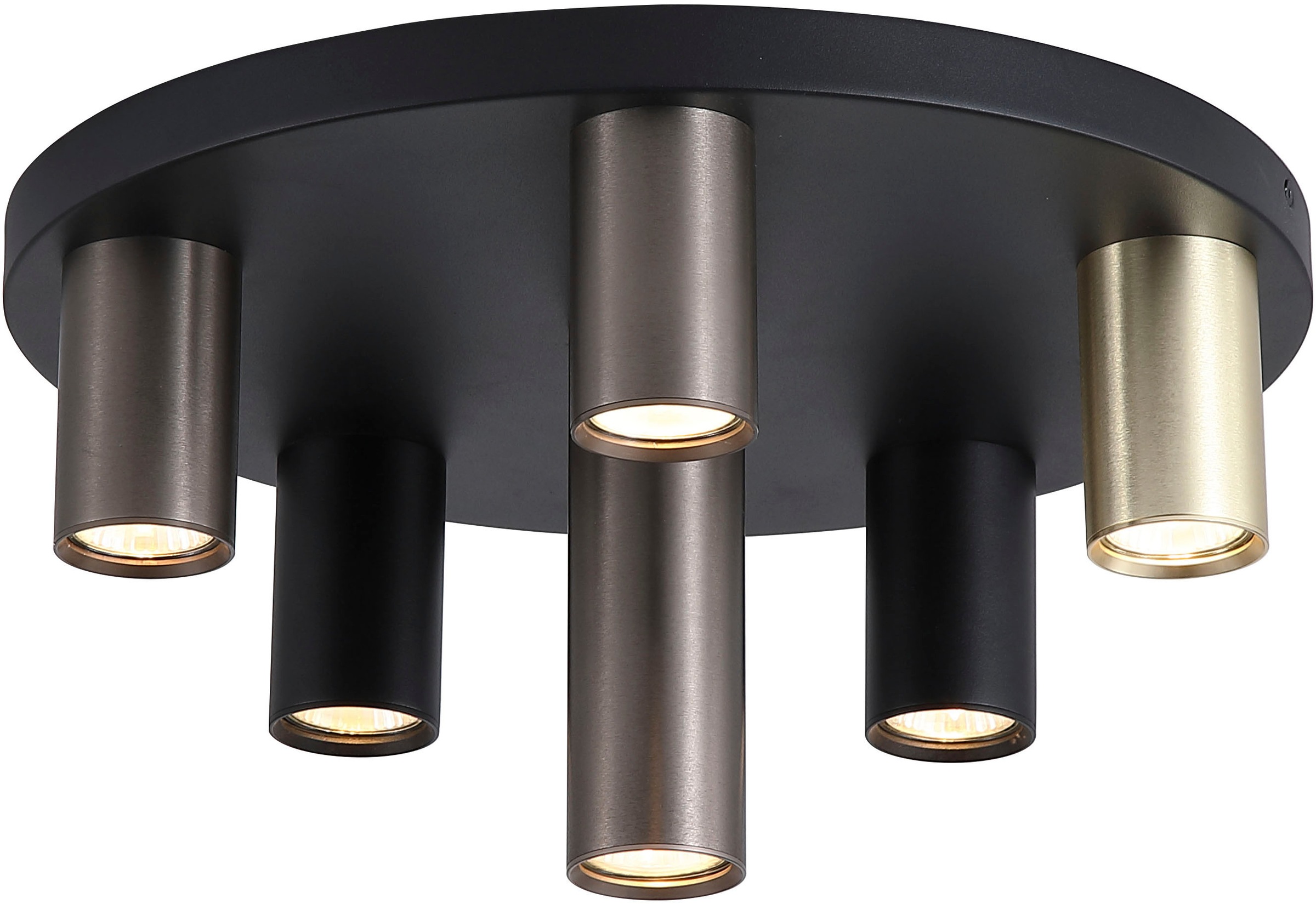 "SEARCHLIGHT Deckenleuchte ""Tubes 6Lt-Deckenleuchte-Schwarzes Metall, Anodisiertes Bronze, Messing"", schwarz (schwarz, bronze, messingfarben), H: