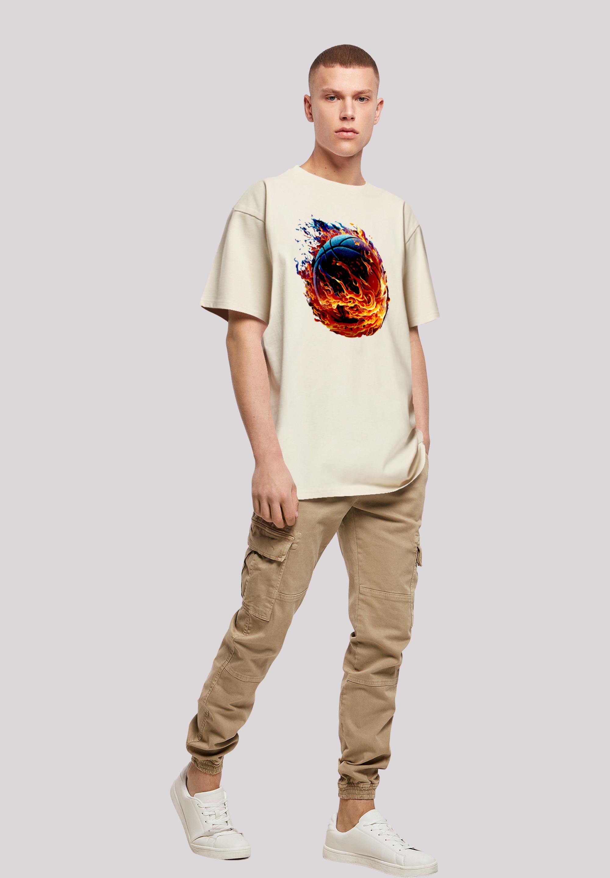 F4NT4STIC T-Shirt »Basketball On Fire Sport OVERSIZE TEE«, Print
