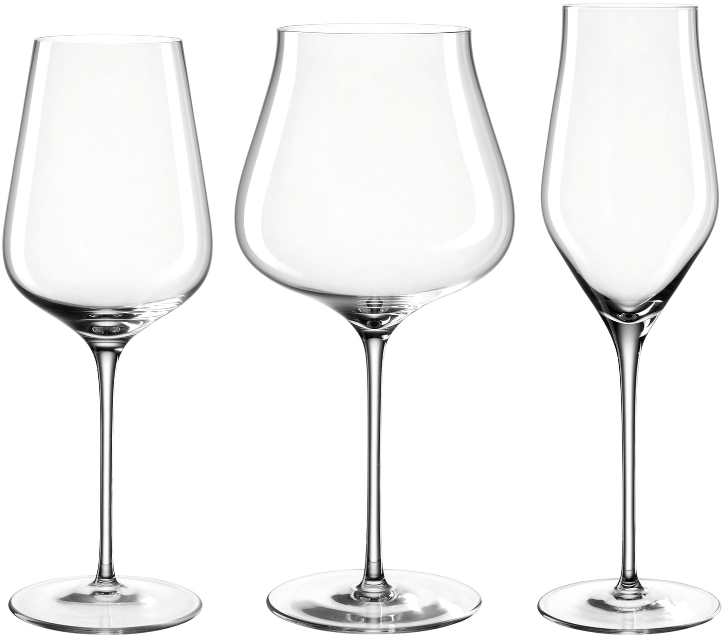 LEONARDO Gläser-Set »BRUNELLI«, (Set, 12 tlg., 4 Champagnergläser-4 Weißweingläser-4 Rotweingläser), je 4 Champagner-, Weißwein-, Rotweingläser