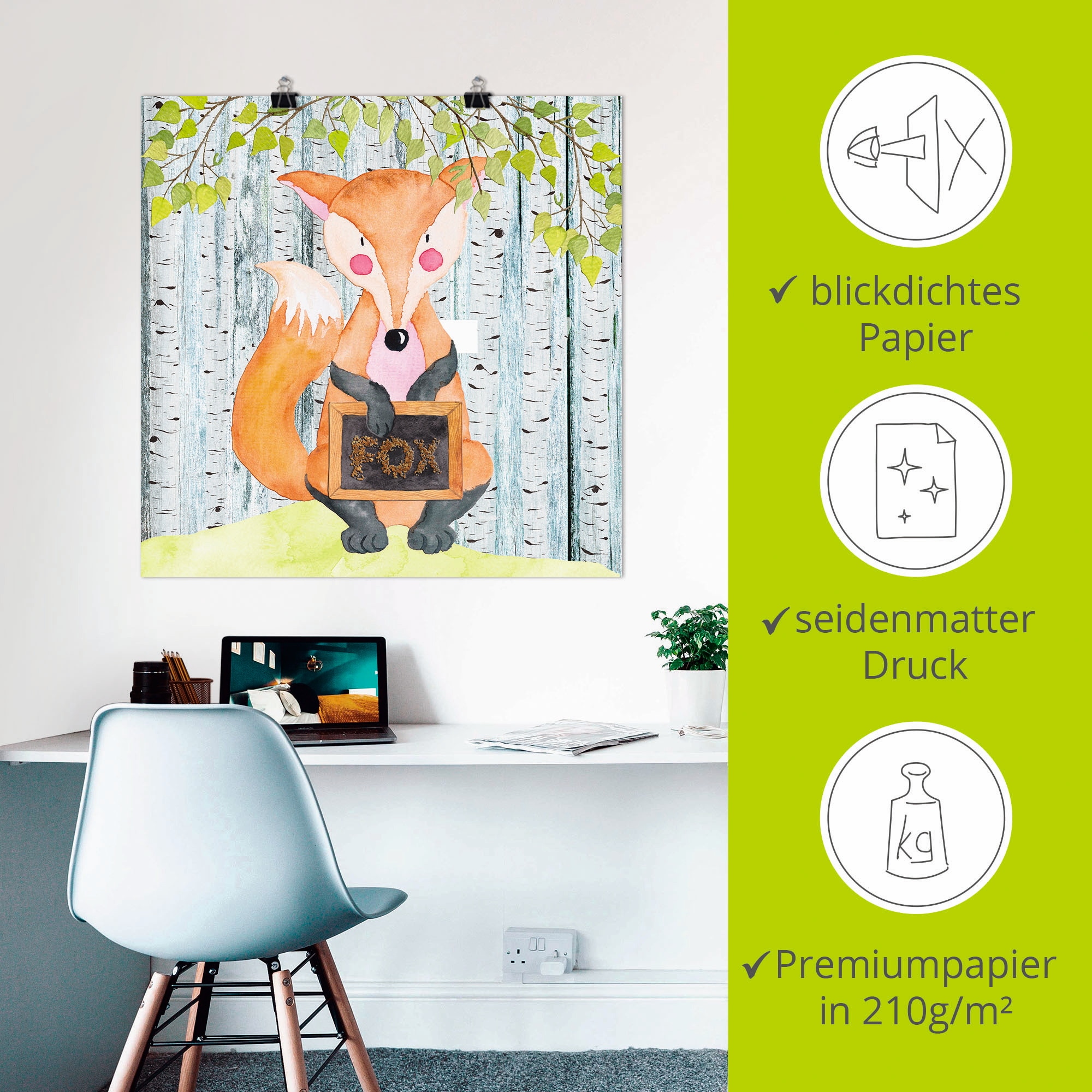 Artland Poster »Waldfreunde- der schlaue Fuchs«, Tiere, (1 St.), als Alubild, Leinwandbild, Wandaufkleber oder Poster in versch. Größen