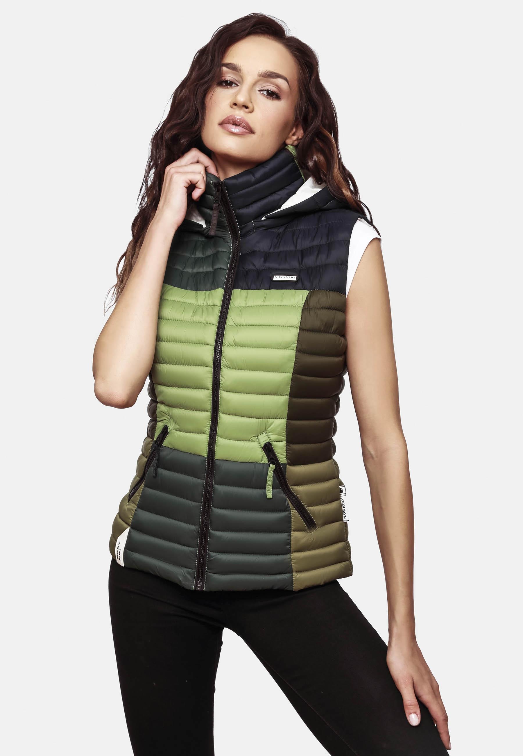 Navahoo Steppweste »Shadaa Multikulti«, Ärmellose Damen Weste im Colourblocking-Stil und Kapuze