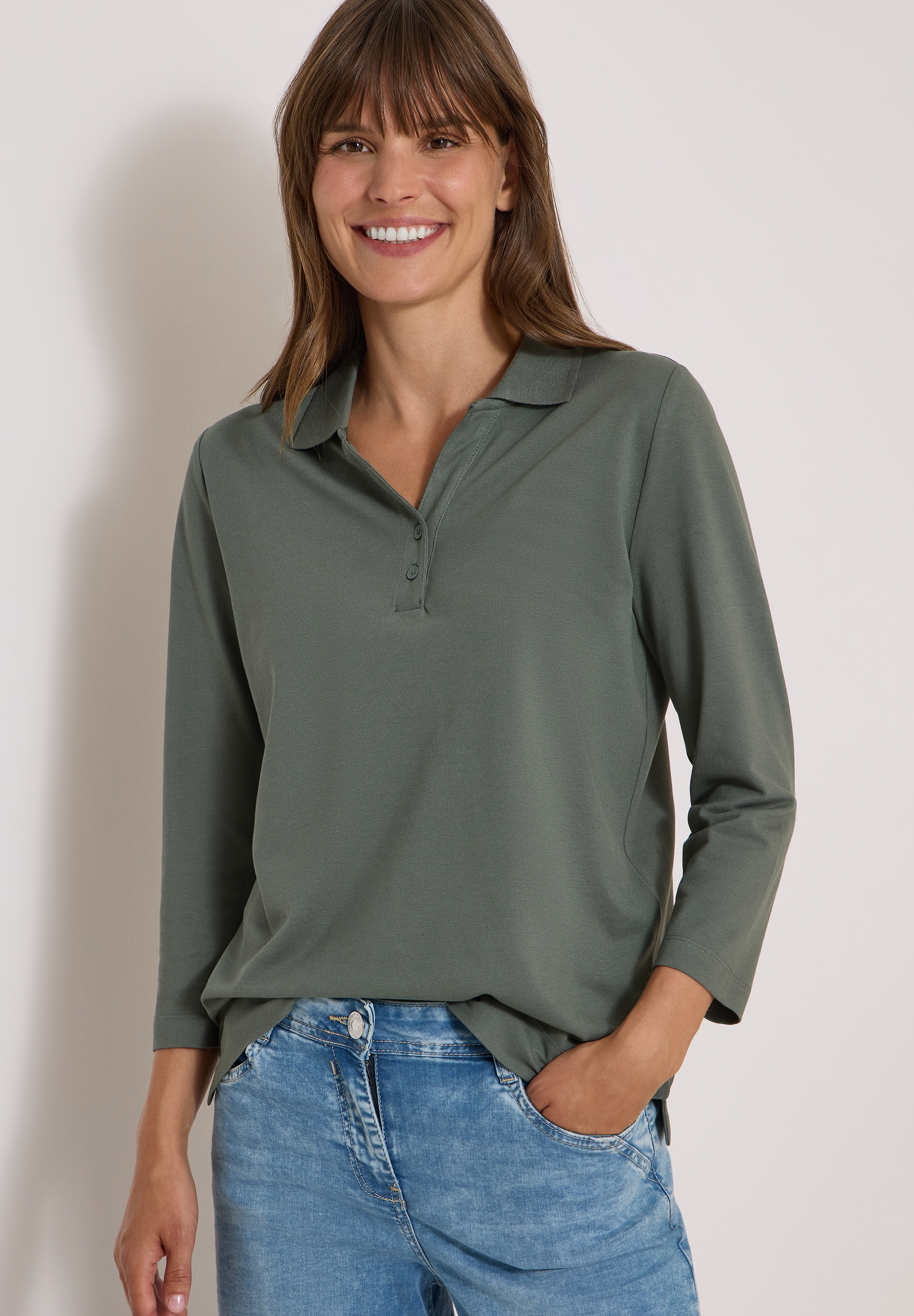 Cecil Poloshirt 3/4-Arm Shirt mit Knopfdetails / unifarben
