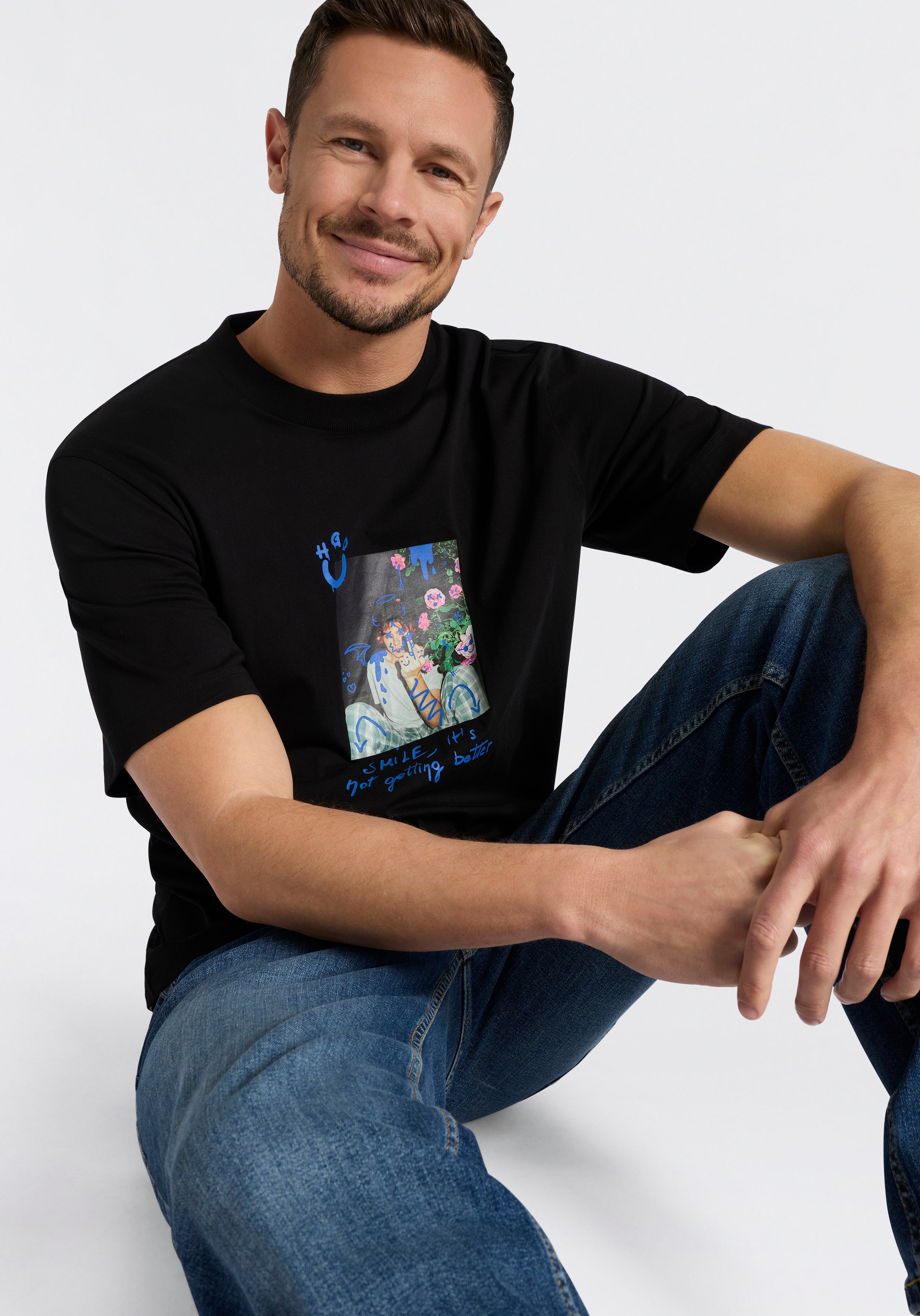 HUGO Blue T-Shirt Rundhalsausschnitt, Regular Fit, reine Baumwolle günstig online kaufen