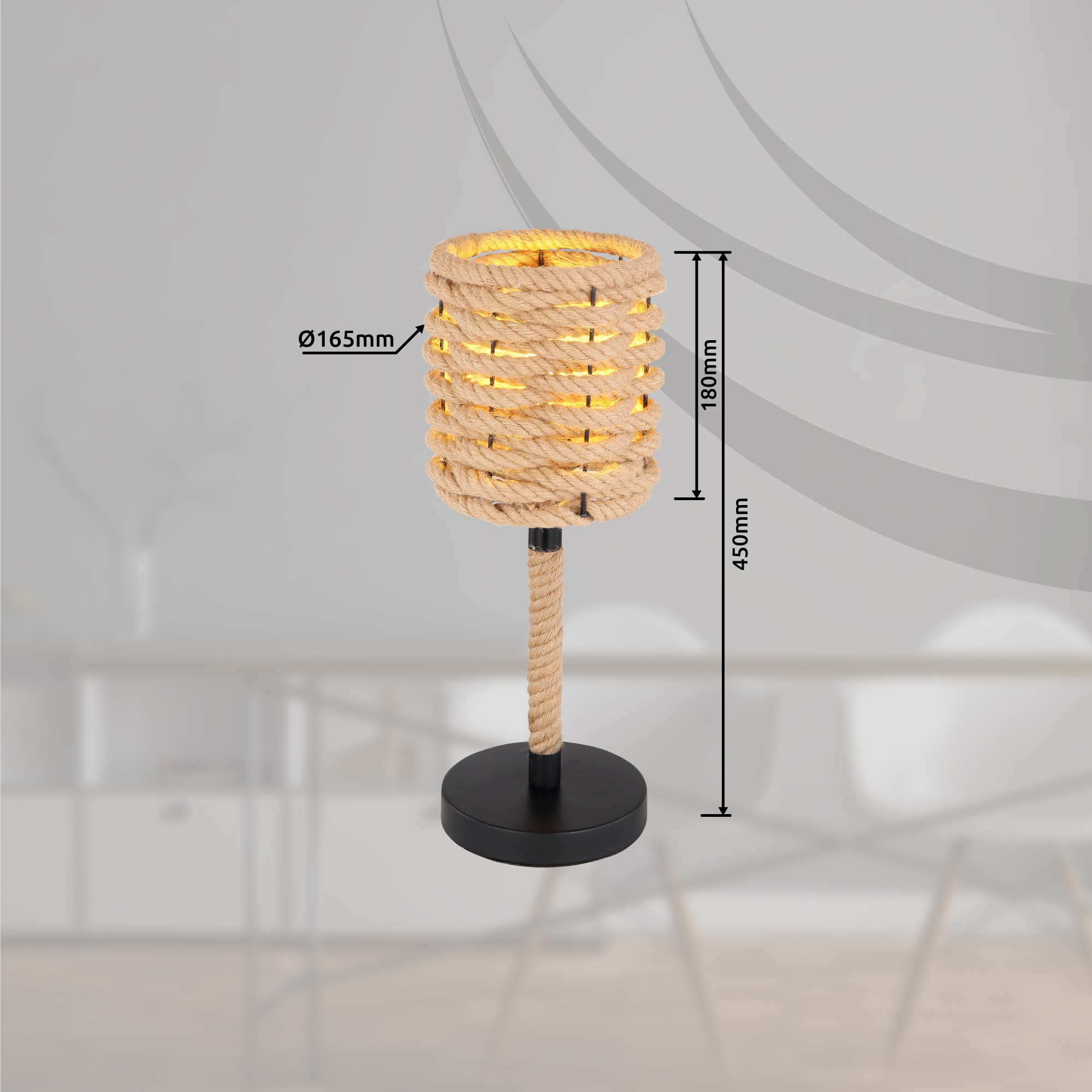 GLOBO LIGHTING Tischleuchte »HALIA«, Leuchtmittel E27 | ohne Leuchtmittel, Tischlampe/Hanf/vintage/Wohnbereich/Schlafzimmer