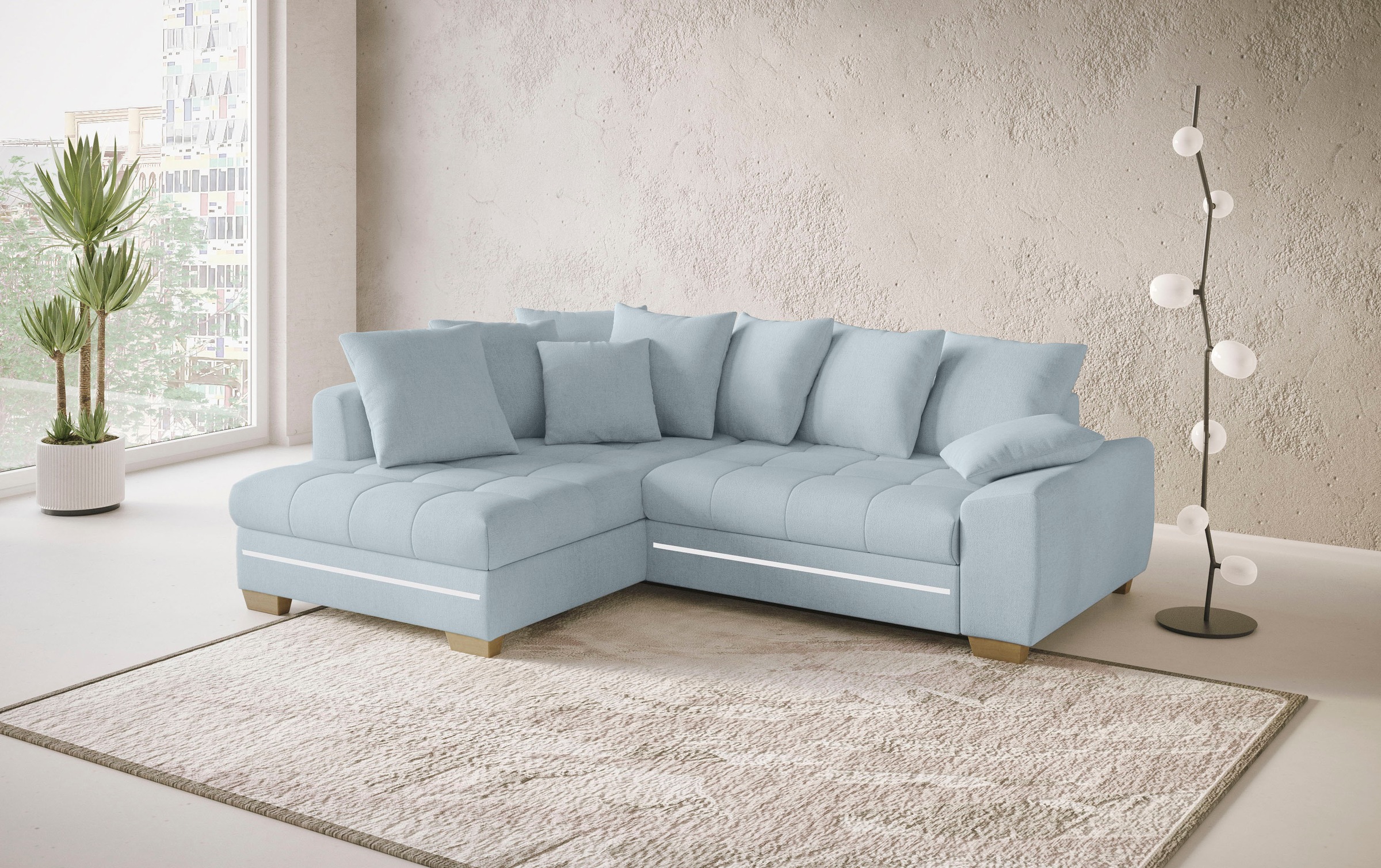 Mr. Couch Ecksofa »Nikita II, L-Form«, mit RGB-LED Beleuchtung, wahlweise mit Bett, Bettkasten, Kaltschaum