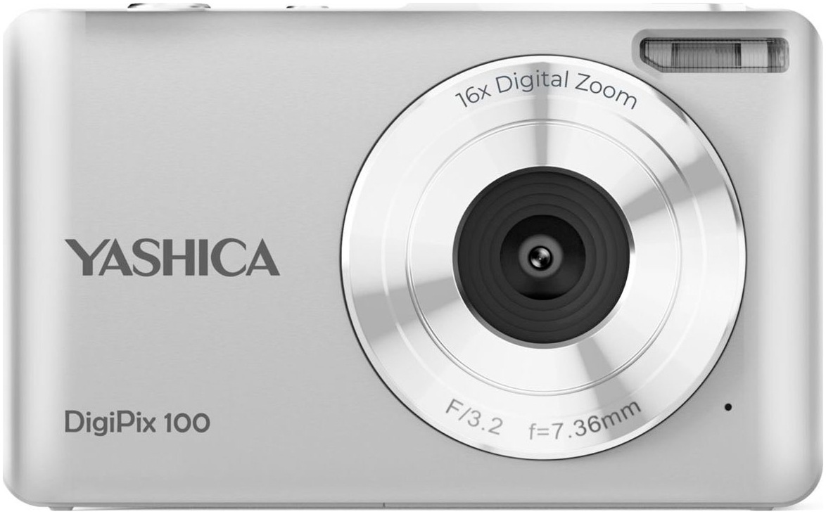 "YASHICA Systemkamera ""DigiPix 100"", silber, B:9,4cm H:5,8cm T:2,4cm, Fotokameras"