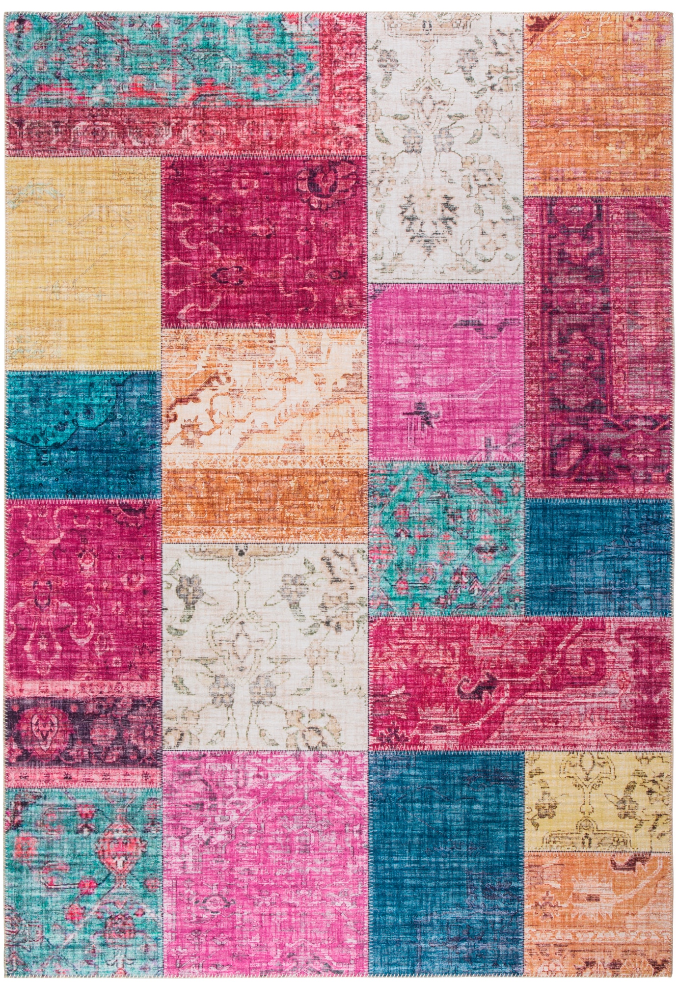 LUXOR living Teppich »Prima 2«, rechteckig, 7 mm Höhe, Kurzflor, Patchwork Muster, Vintage Design, Wohnzimmer