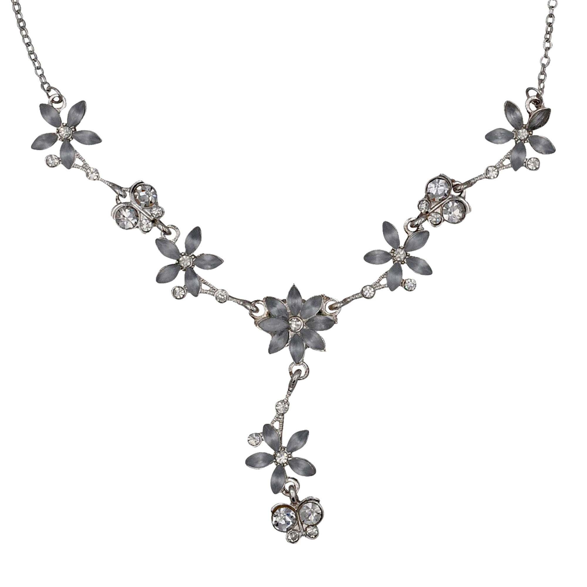 Collierkettchen »Metall Y-Collier silberf. Mit Blumen und Schmetterlingen«