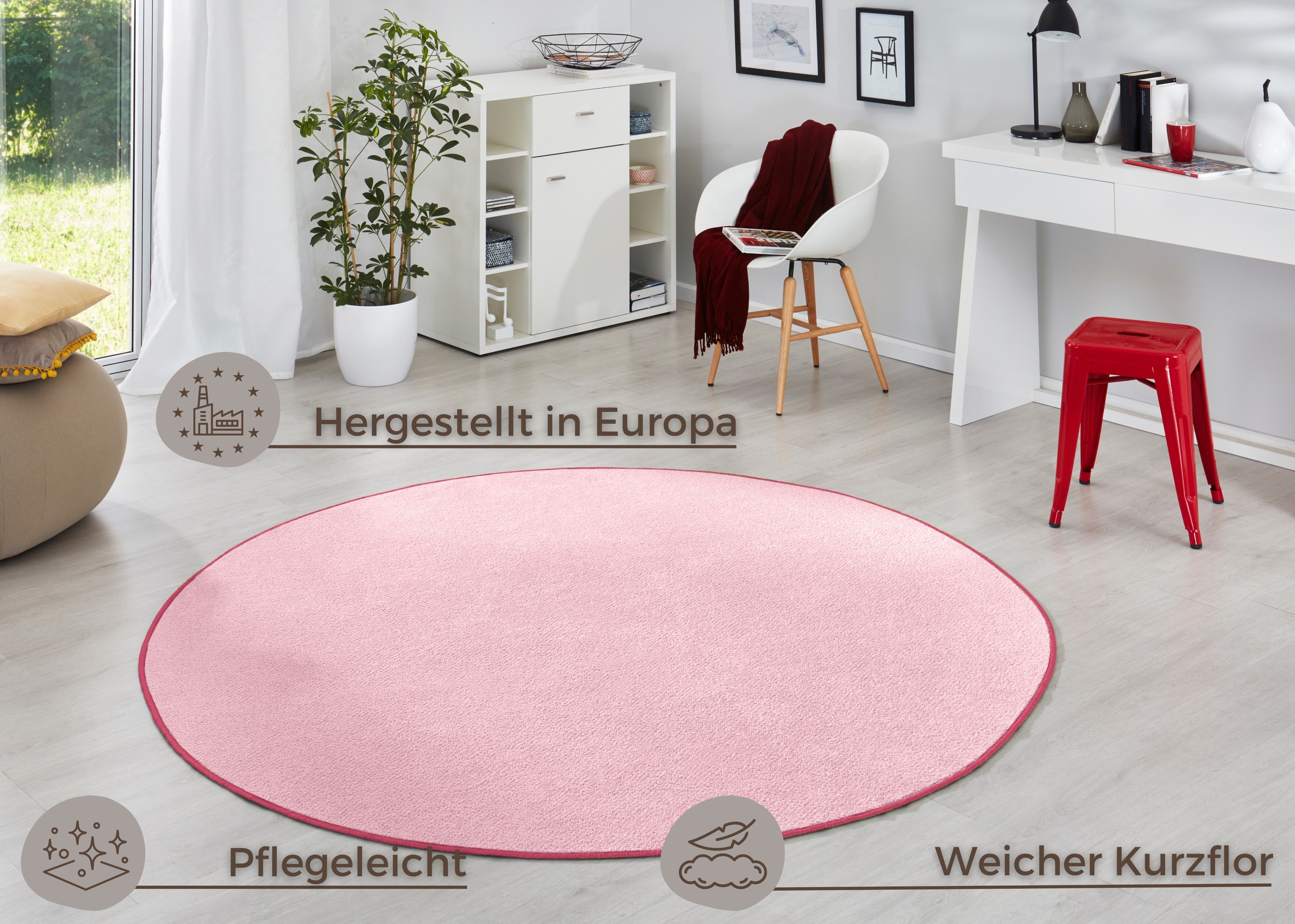 HANSE Home Teppich »Fancy«, rund, 7 mm Höhe, Kurzflor, Weich, Einfarbig, Wohnzimmer, Schlafzimmer, Esszimmer