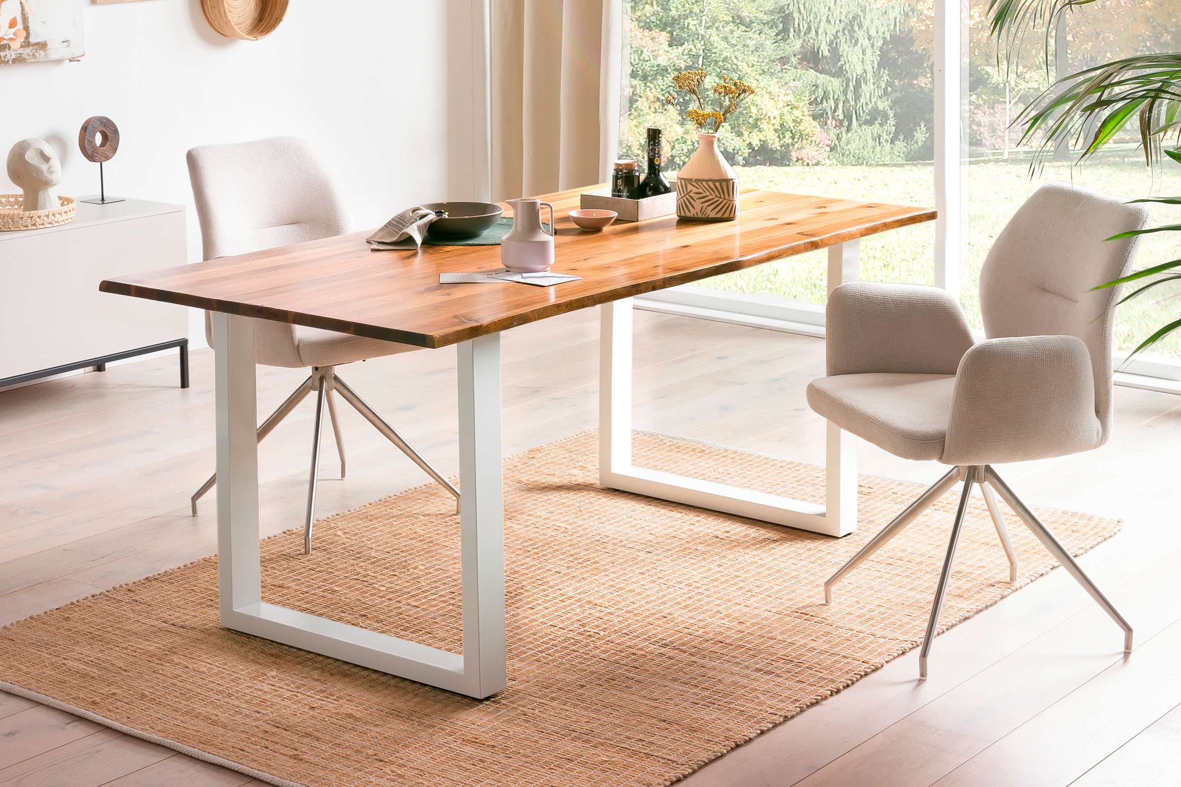 Baumkantentisch SALESFEVER "Tisch mit Baumkante im Naturlook", weiß (natur, weiß, weiß, natur), B:160cm H:75cm T:90cm, Akazie, Metall, Tische, Hochwertig verarbeiteter Baumkantentisch 2
