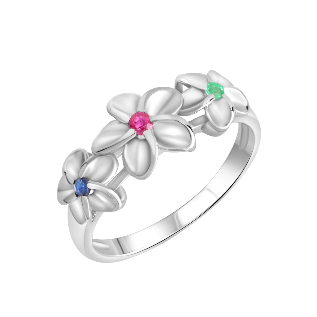 Firetti Silberring »Blüten« mit Rubin Saphir Smaragd