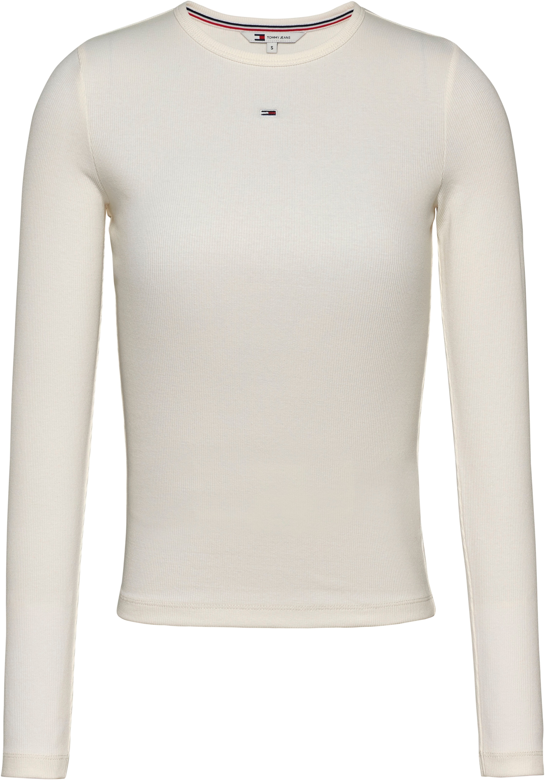 Tommy Jeans Langarmshirt »Slim Essential Rib Longsleeve Rippshirt«, mit Logostickerei