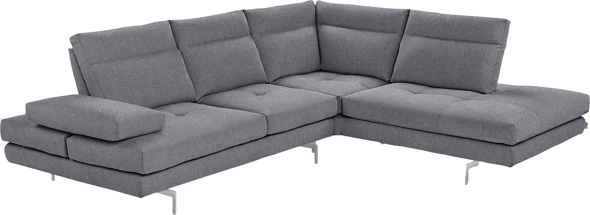 CALIA ITALIA Ecksofa "Toby Wing, B/T: 288/232 cm, Multifunktionssofa, Designsofa, L-Form" Sitztiefenverstellung und Armteilfunktion, Füße chrom glänzend