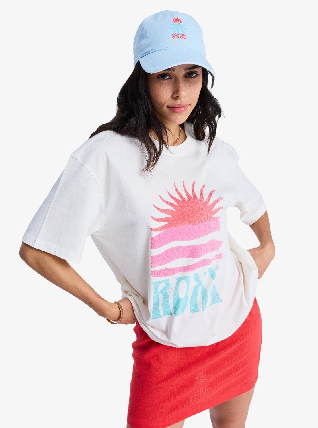 Roxy T-Shirt "HANGLOOSE POSTER" Kurzarm, mit Rundhalsausschnitt, aus Baumwolle, auch in großen Größen