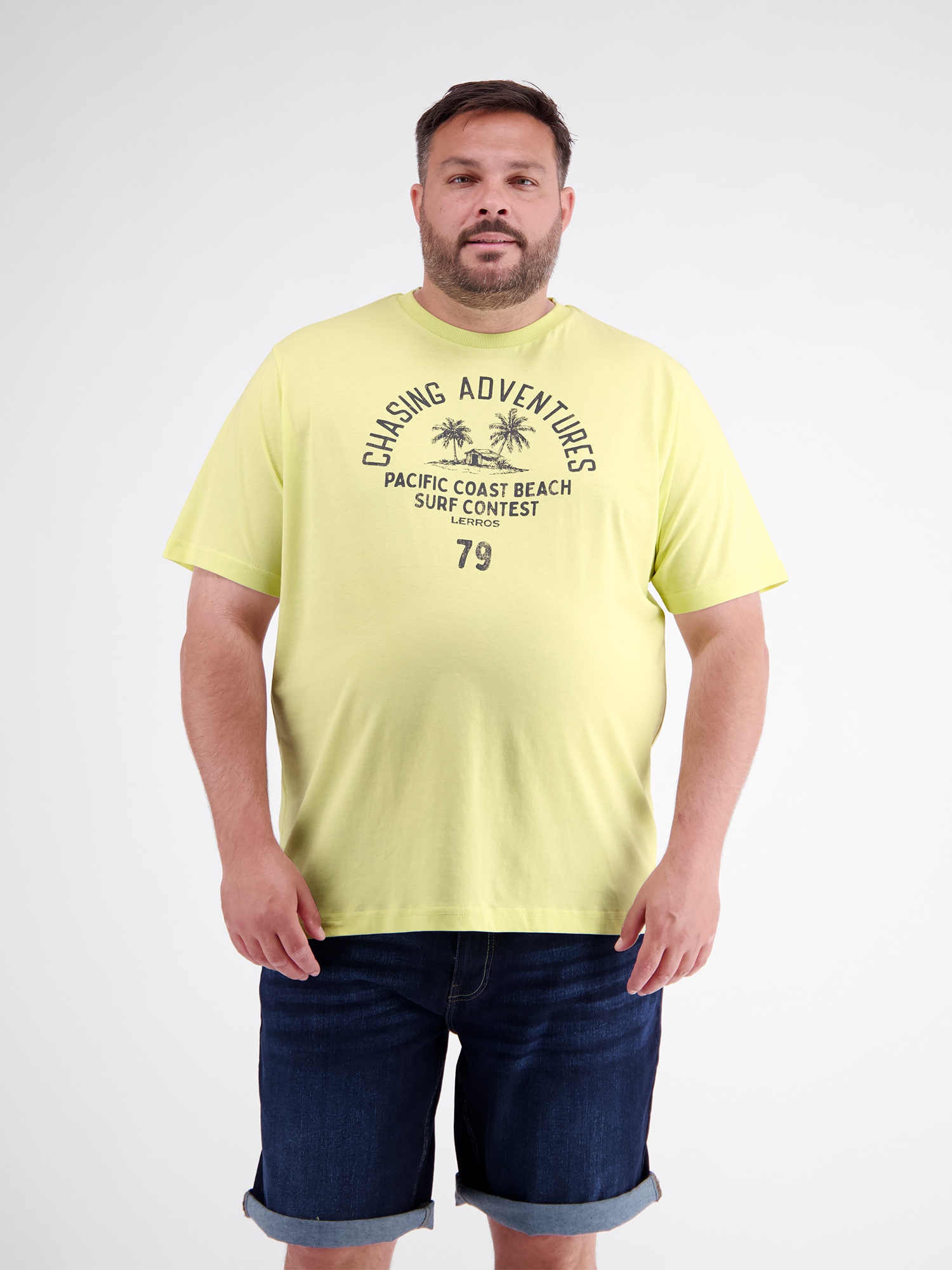 LERROS T-Shirt "Sommerliches T-Shirt aus Baumwolle mit O-Neck, große Größen"