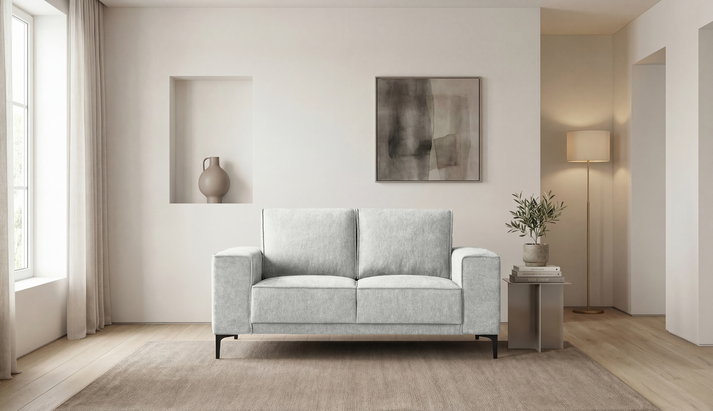 OTTO home 3-Sitzer "OLAND Bouclé, Sofa, B: 224 cm, Skandi-Design" 164 cm, Wellenunterfederung, Skandi-Design, Metallfüße