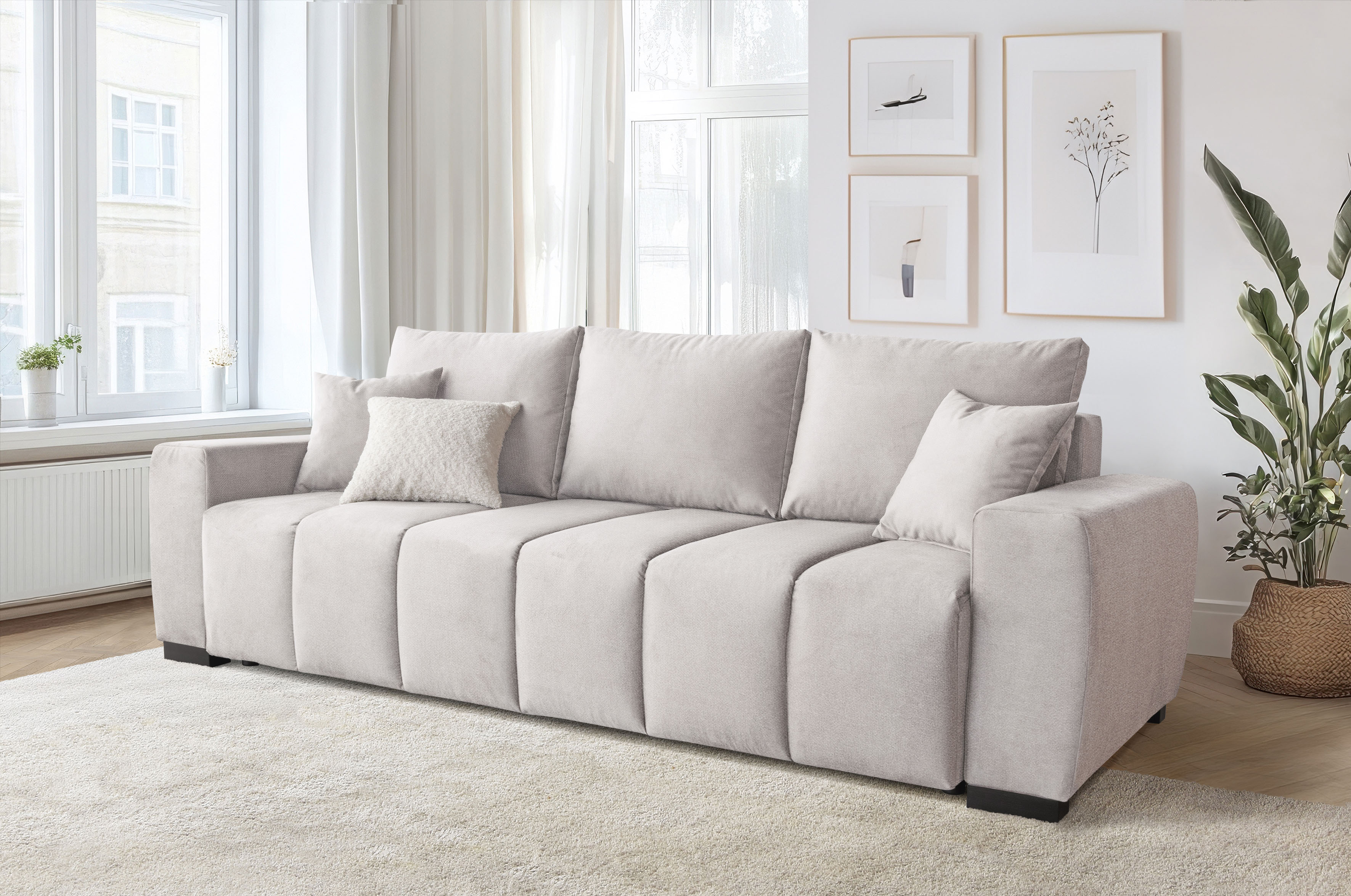 Home affaire "Bello, B: 239 cm, Liegefl. 142x194 cm" Schlaffunktion, Bettkasten & 2 Zierkissen, Federkern