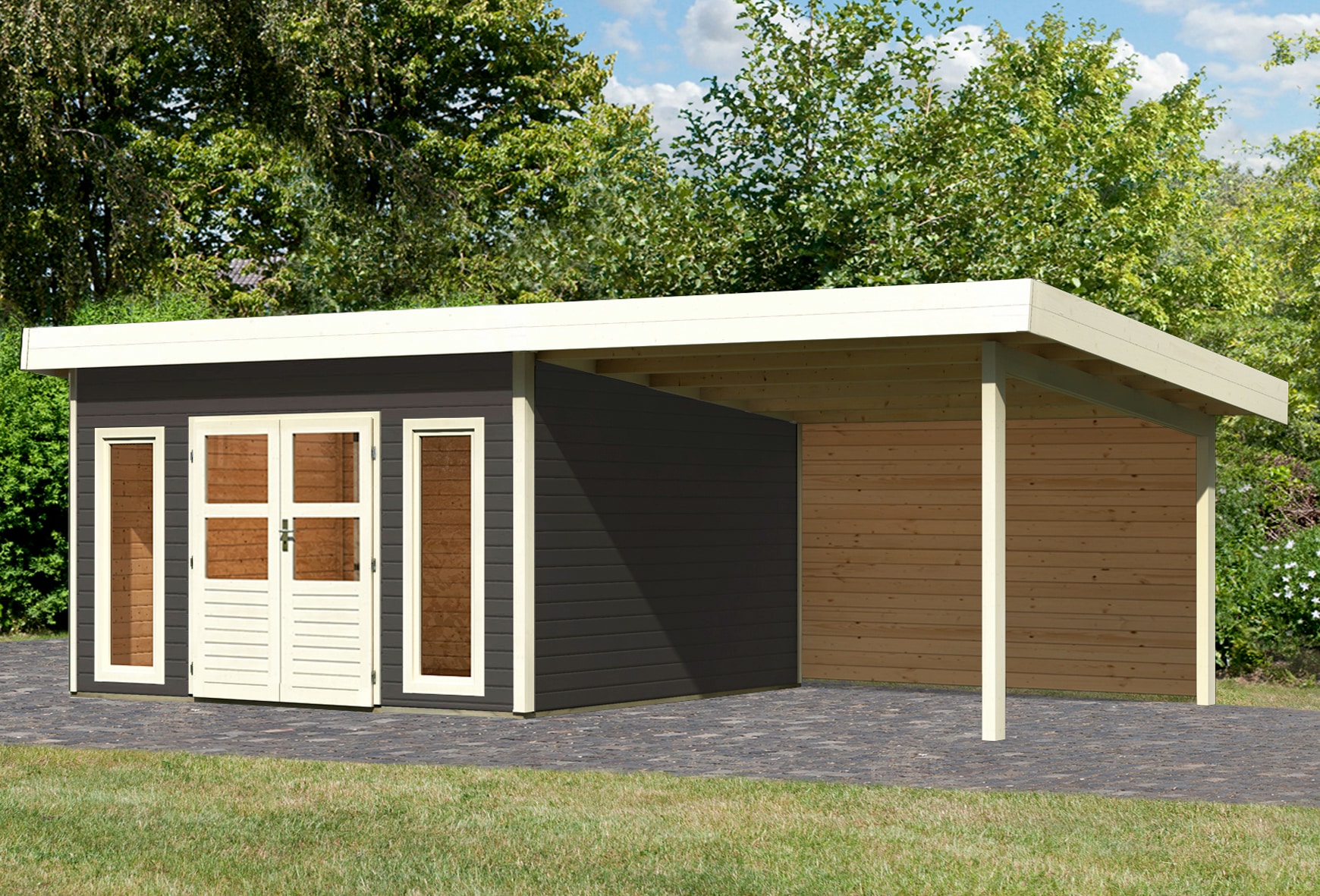 KONIFERA Gartenhaus »Perlsee 5« mit Anbaudach