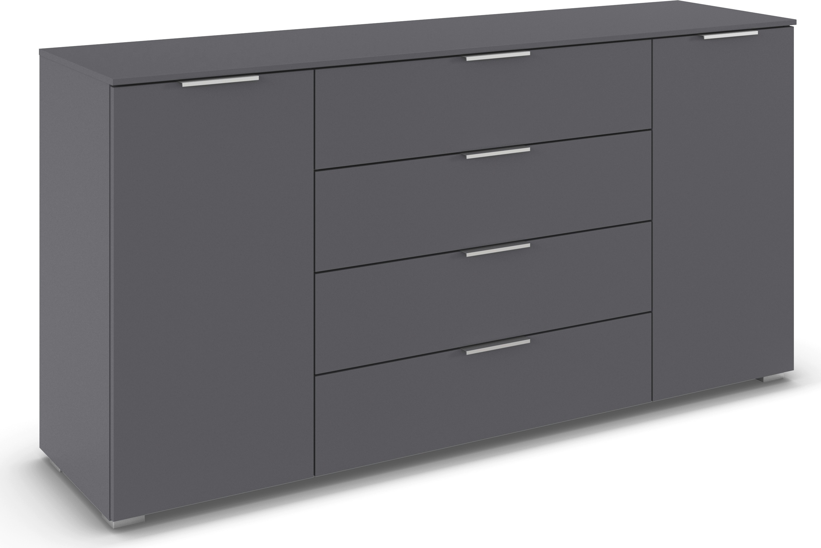 OTTO home "Kommode Sideboard Schubladenkommode Schlafzimmerkommode ASTANA" Breite 160 cm / Höhe 81 cm, mit 4 Einlegeböden, 2-türig, 4 geräumige Schubladen, Kantengriff Alufarben MADE IN GERMANY