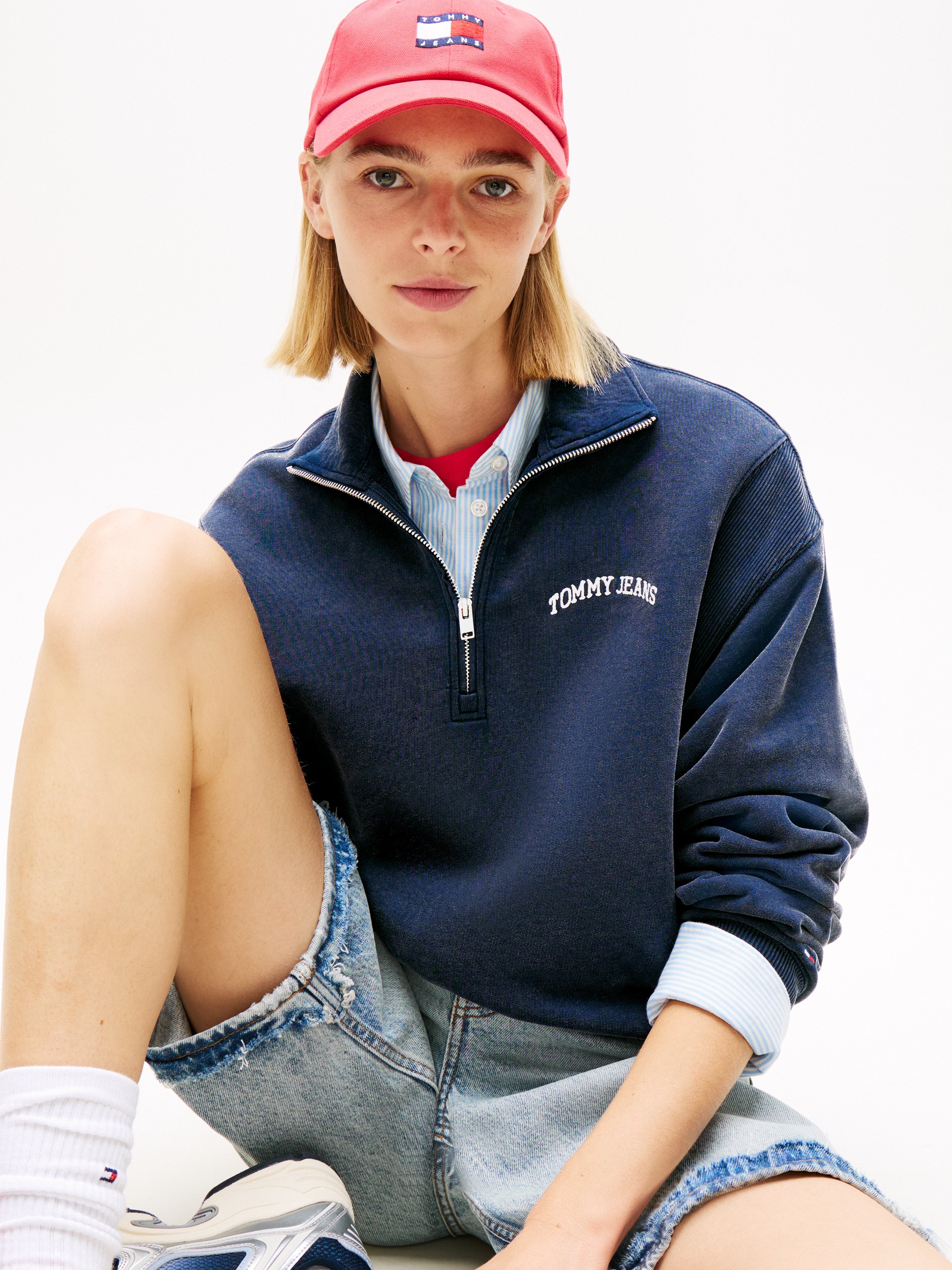 Tommy Jeans Sweatshirt "TJW RLX SH VARSITY 1/4 ZIP", Baumwolle, Relaxed Fit günstig online kaufen