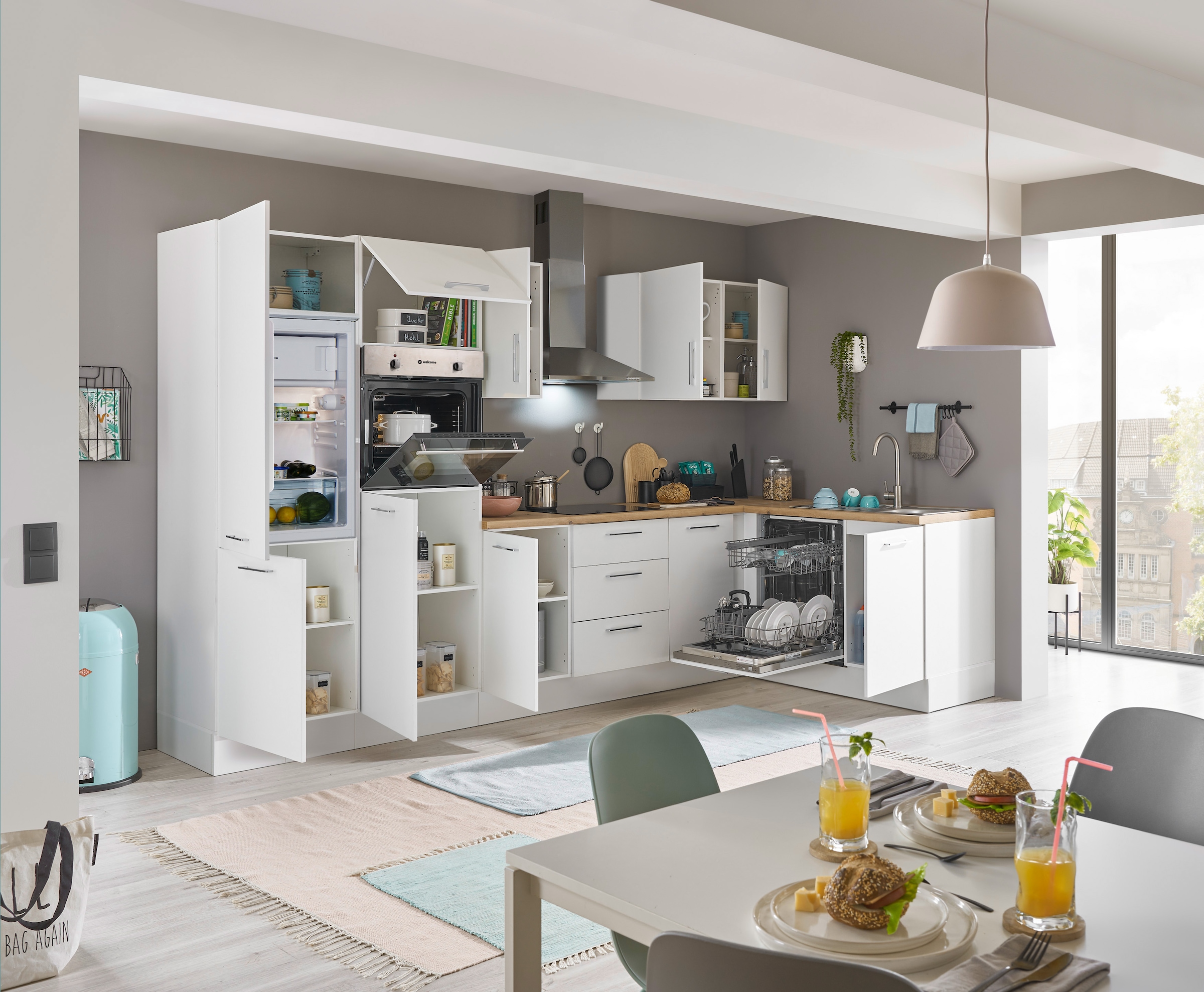 BASIC by Balculina Winkelküche »Turin«, Stellbreite 340x175 cm, wahlweise mit E-Geräten