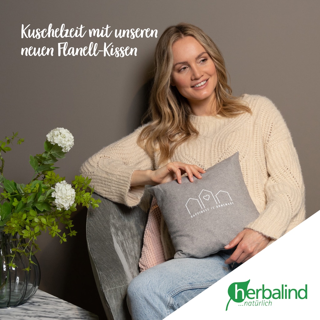 herbalind Zirbenkissen »Happiness is Homemade - Flanell in grau 30x30 mit Reißverschluss«, 100% Baumwolle mit Zirbe Füllung - Handmade in Germany