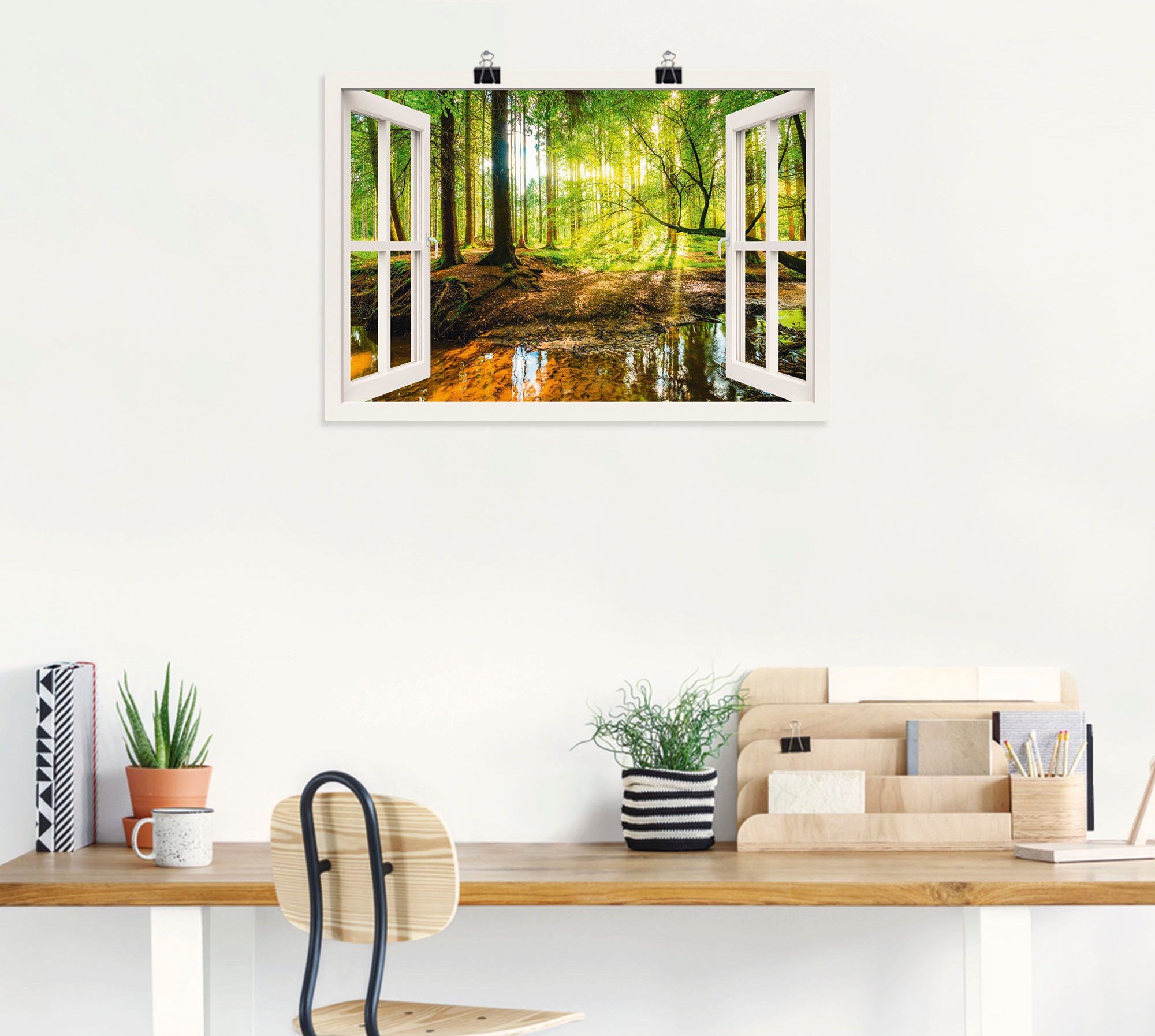 Artland Wandbild »Fensterblick - Wald mit Bach«, Wald, (1 St.), als Leinwandbild, Poster, Wandaufkleber in verschied. Größen